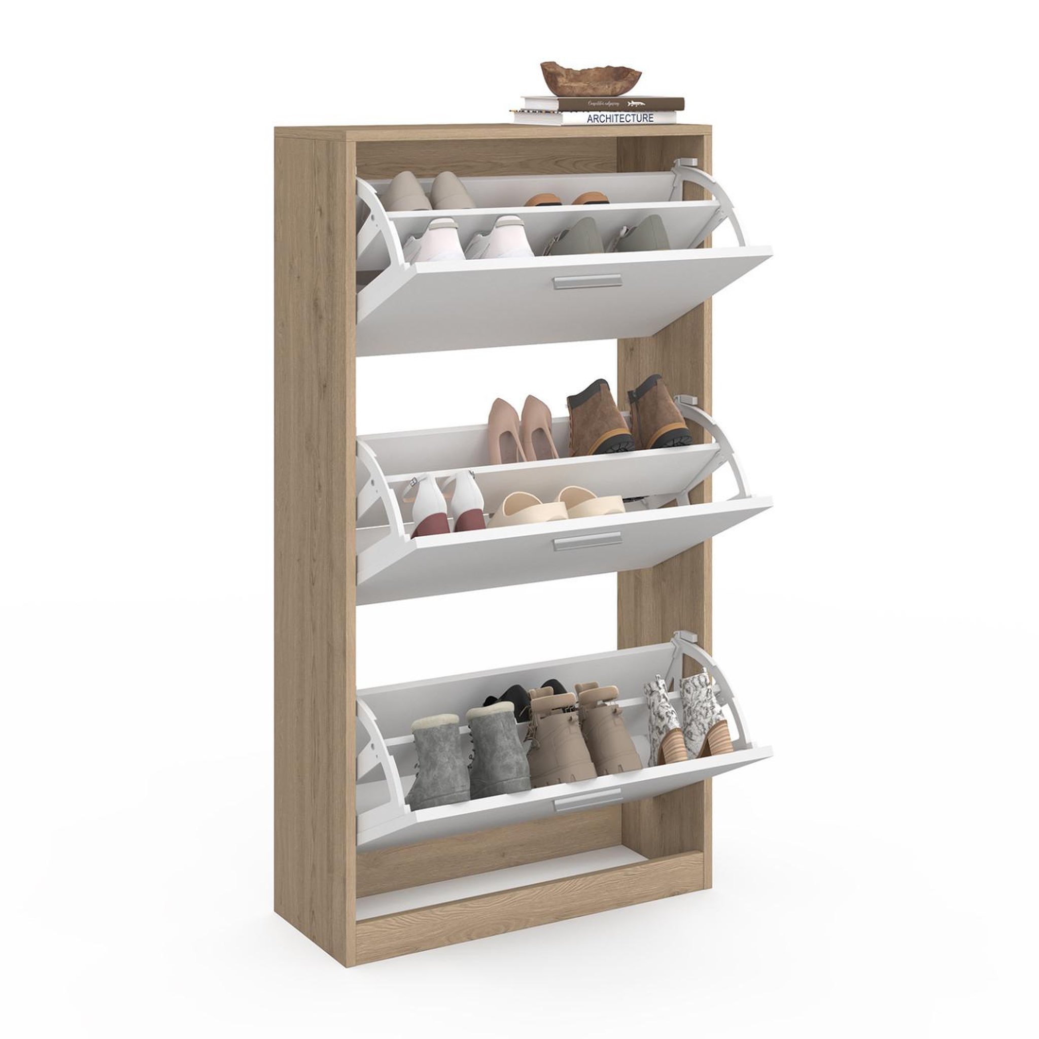 Voir la diapositive 4 : ID MARKET Meuble à chaussures 18 paires klark imitation hêtre 3 portes blanches