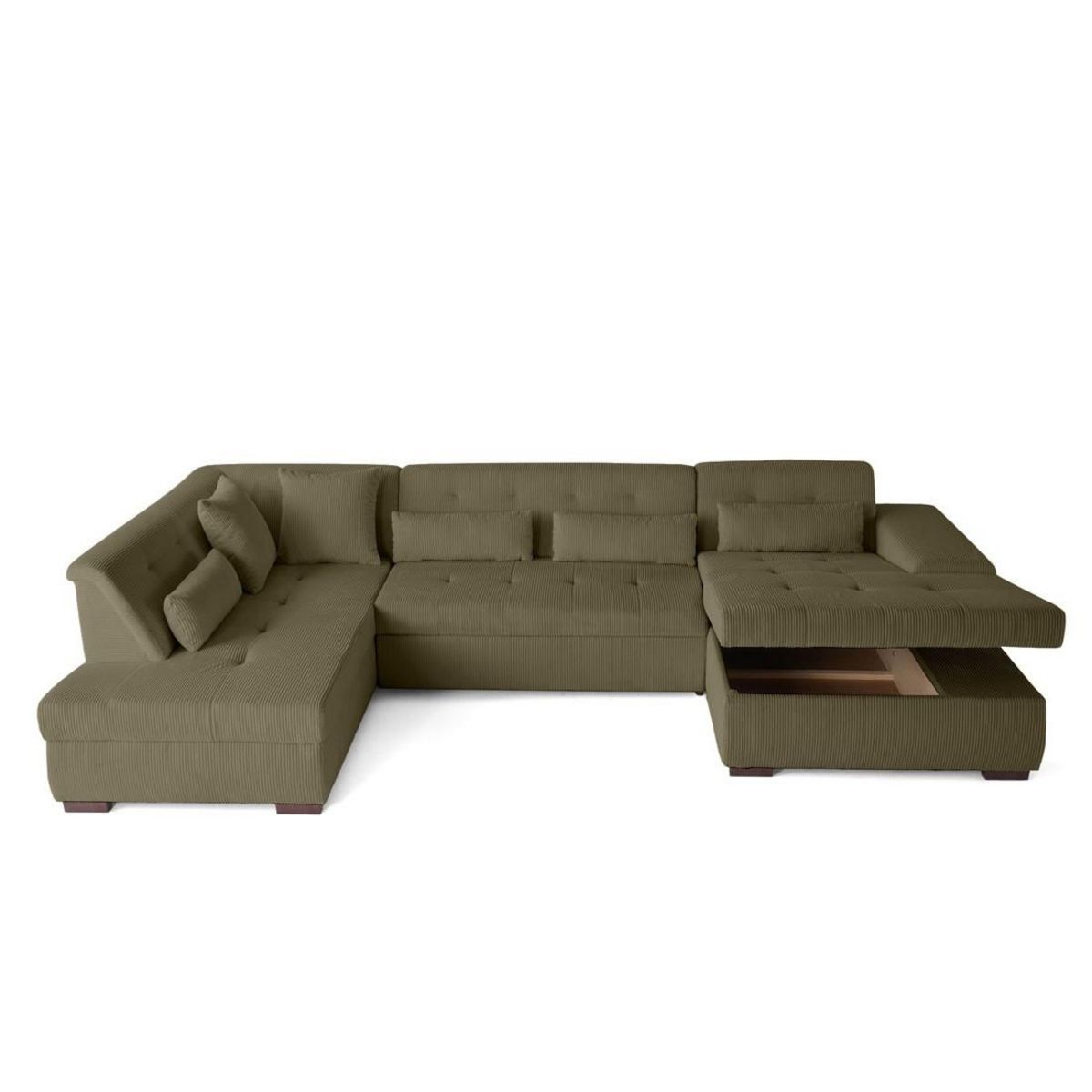 LISA DESIGN Vermont - canapé panoramique d'angle gauche - 7 places - convertible avec coffre - en velours côtelé
