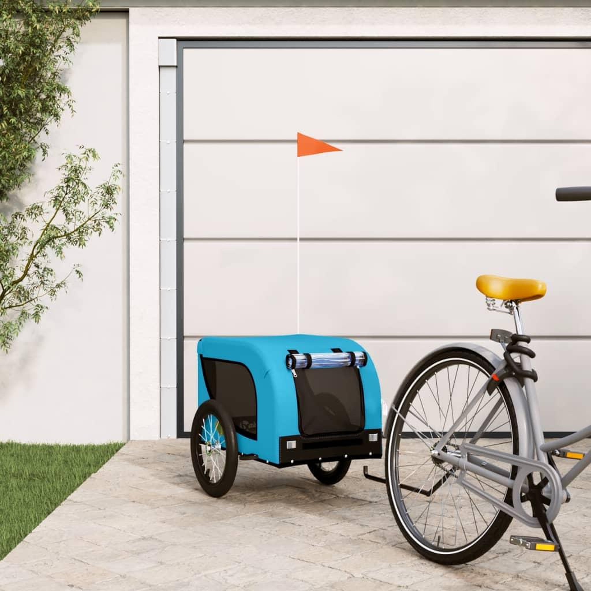 VIDAXL Remorque de velo pour animaux de compagnie bleu et noir