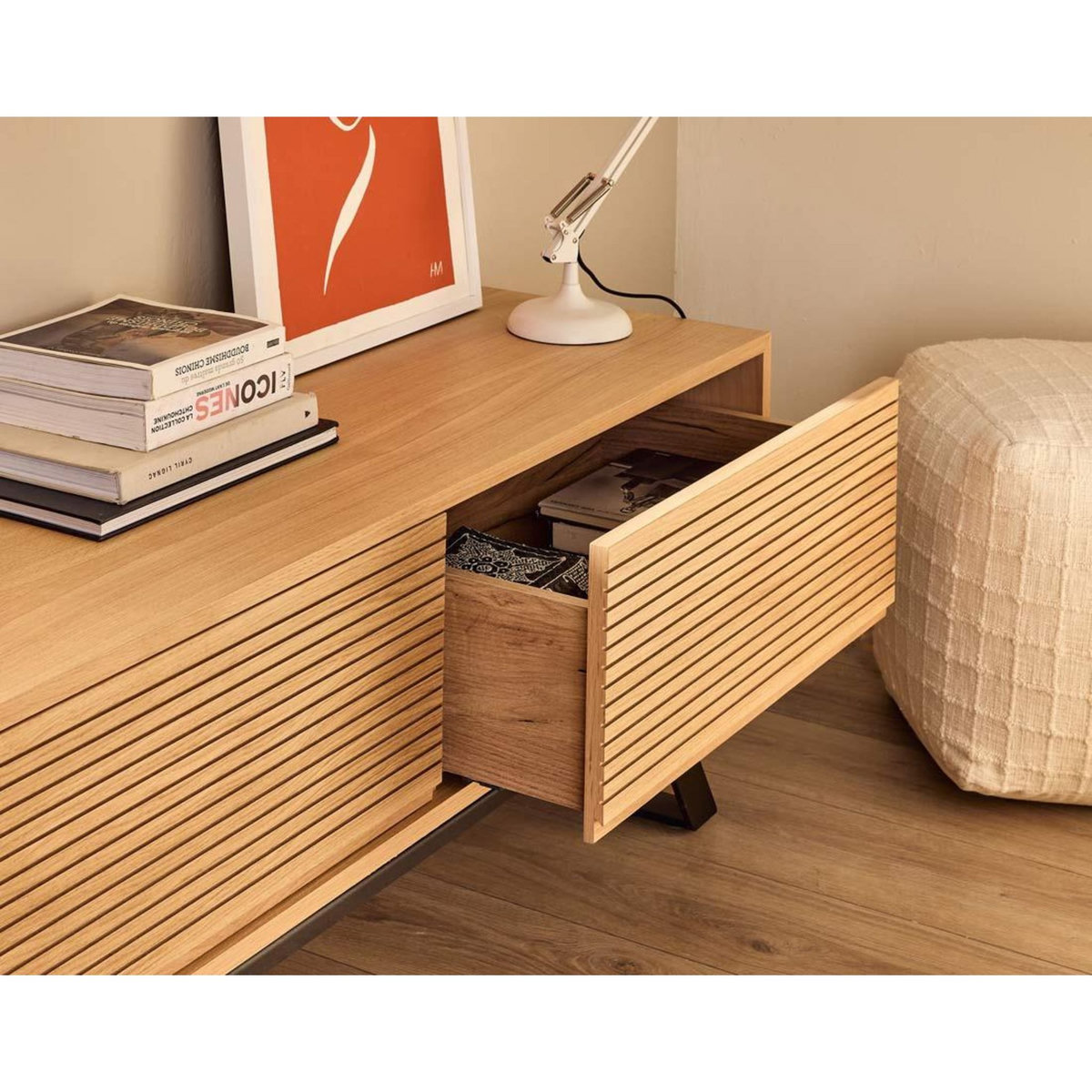 LISA DESIGN Zapallar - meuble tv - effet bois et noir - 3 tiroirs - 206 cm