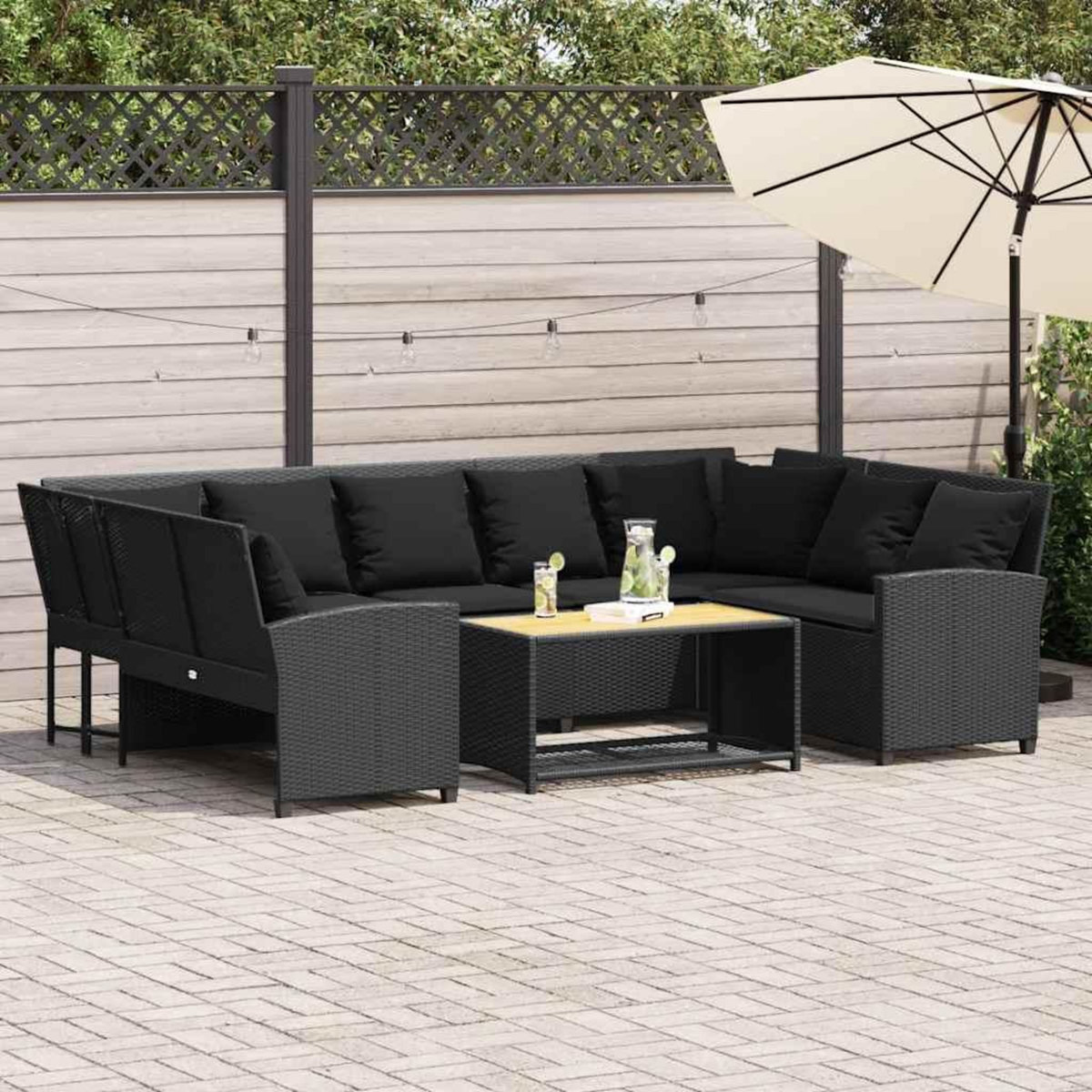 VIDAXL Canape de jardin avec coussins Noir Resine tressee