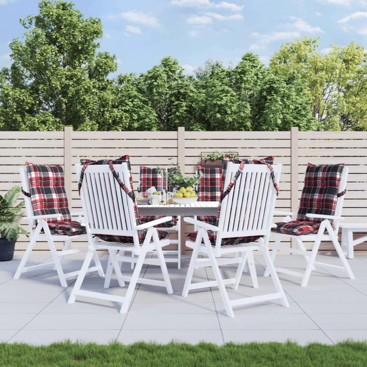 VIDAXL Coussins de chaise a dossier haut lot de 6 motif carreaux rouge