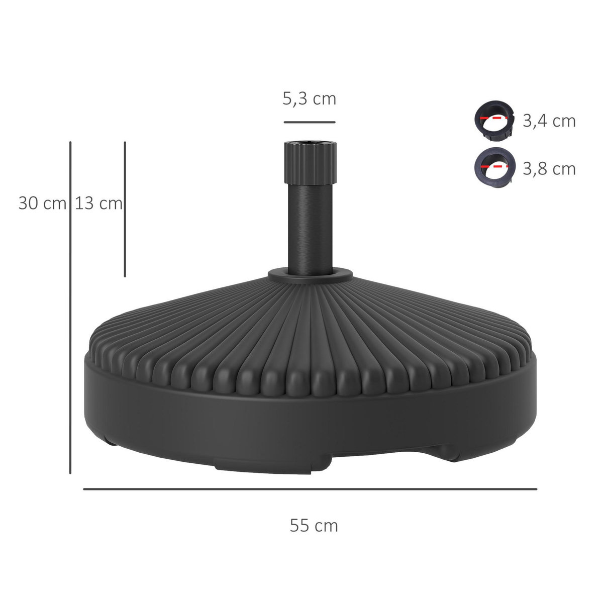 OUTSUNNY Pied de parasol design rond dia.55 x 30 cm - lestage eau sable - HDPE noir