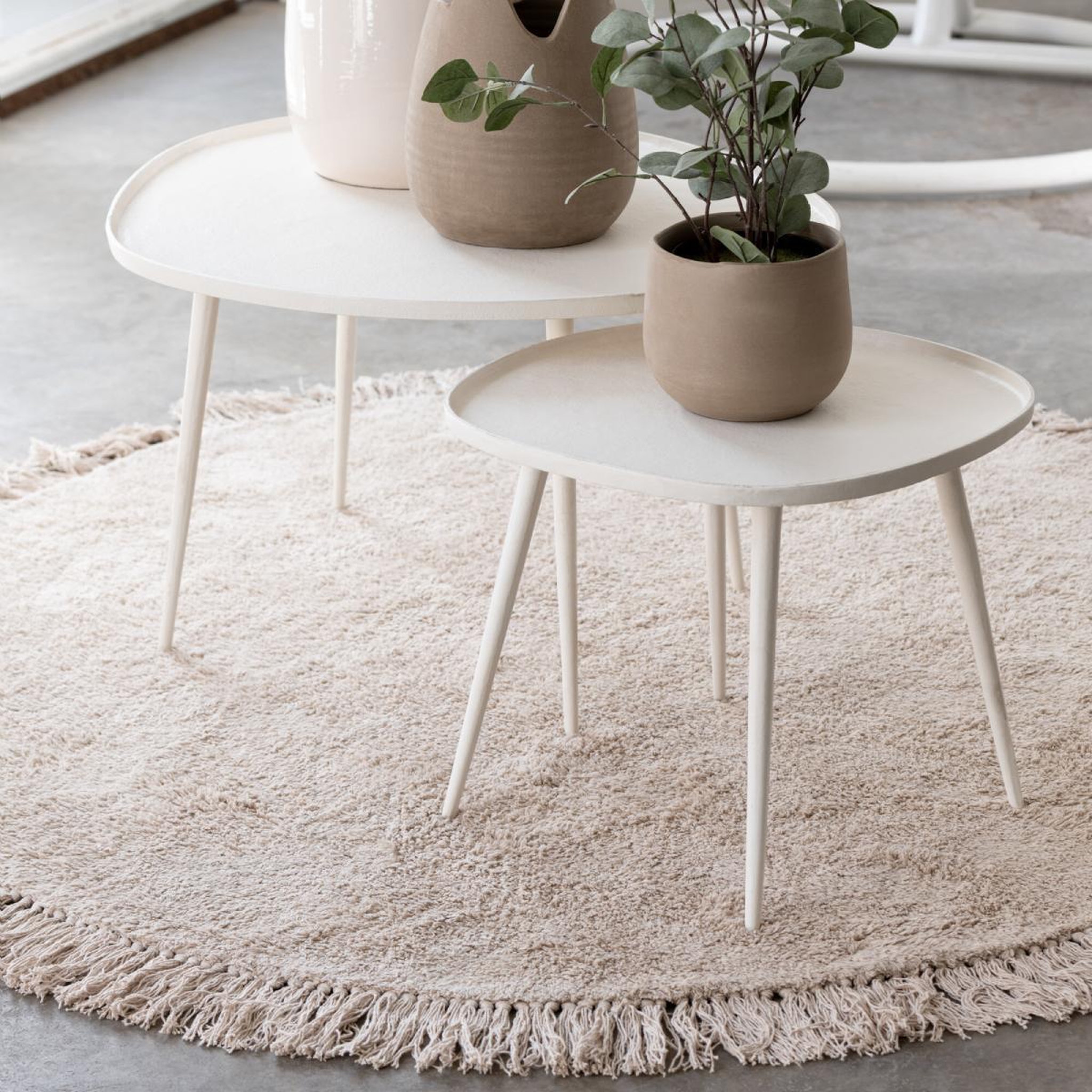 Voir la diapositive 6 : J-LINE Tapis rond à franges  bohemia  150cm beige clair