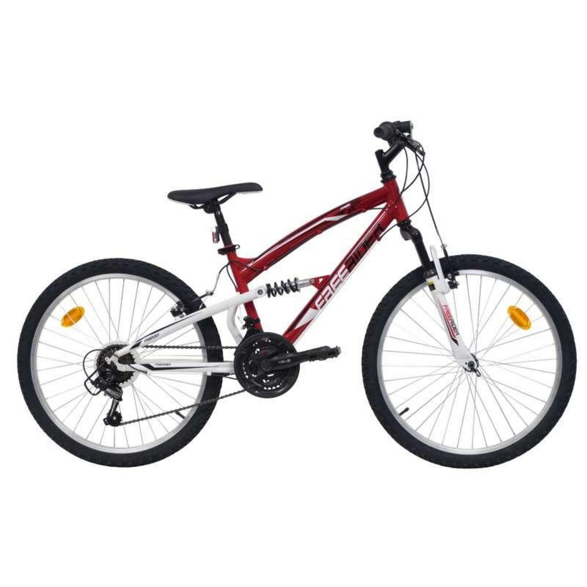 FREERIDER Vélo enfant (140/160 cm) - VTT 24'' Tout Suspendu Freerider - 18 Vitesses Indexées - Fourche télescopique - Dérailleur Shimano - Freins V-brake