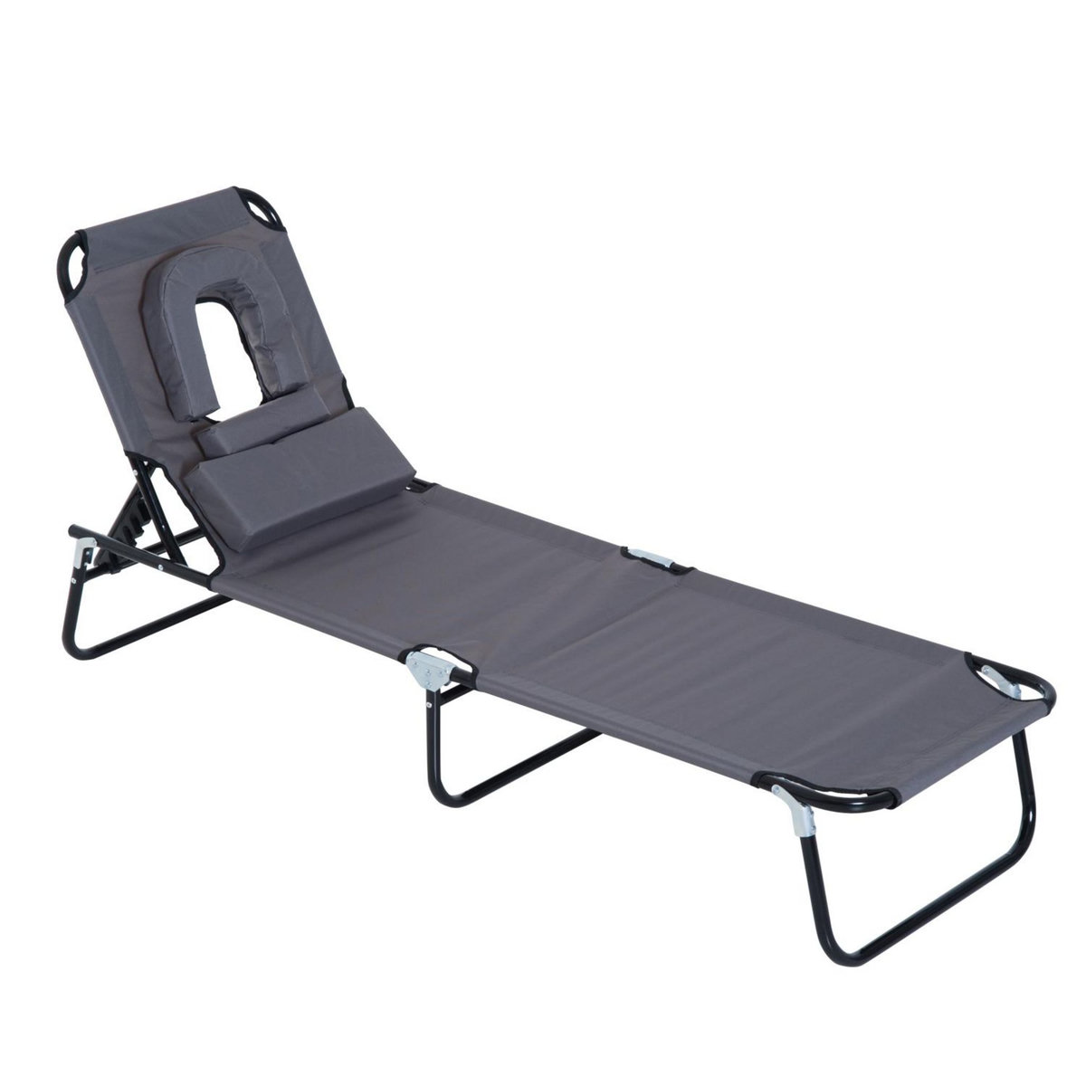 OUTSUNNY Bain de soleil pliable transat inclinable 4 positions chaise longue de lecture 3 coussins fournis gris