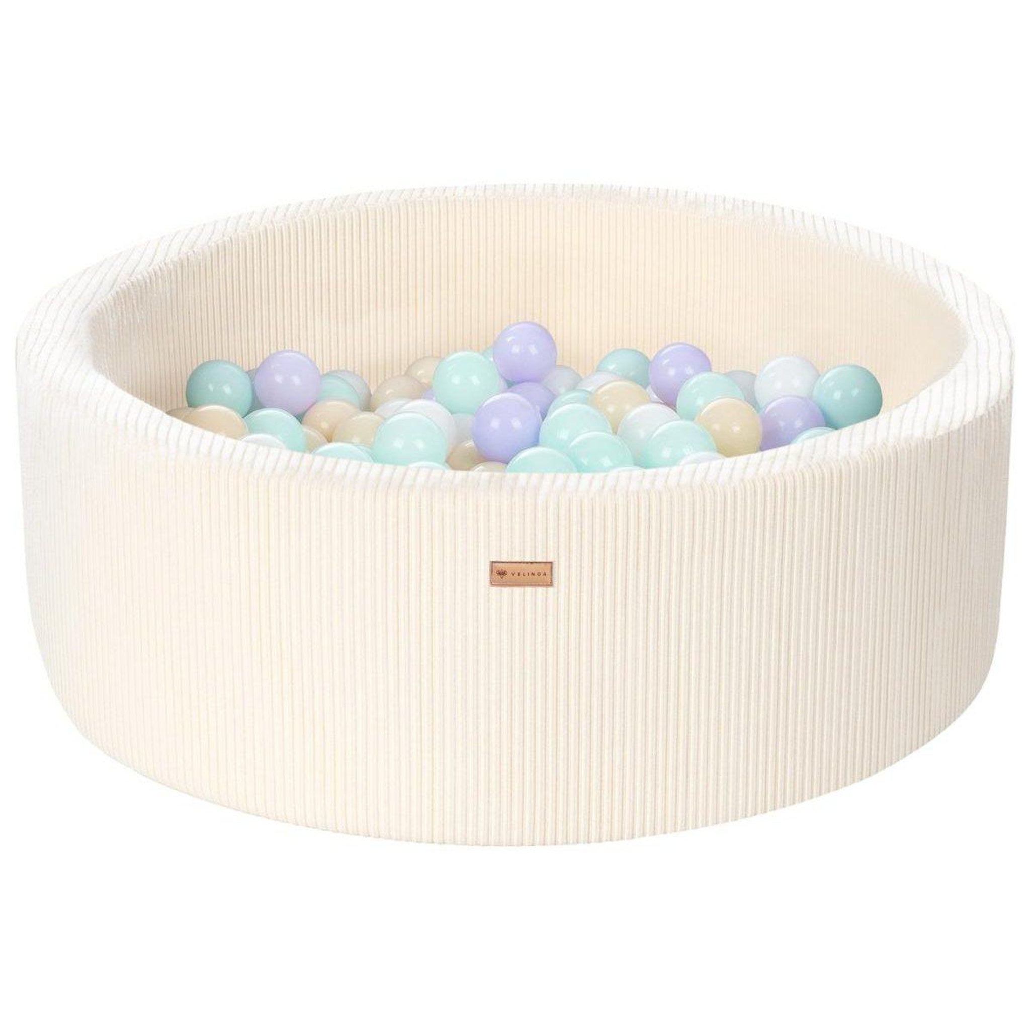VELINDA Piscine à balles en velours côtelé avec 200 balles, diamètre env. 90 cm — crème
