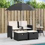Voir la diapositive 3 : VIDAXL Canape de jardin 2 places avec parasol et tabourets noir rotin