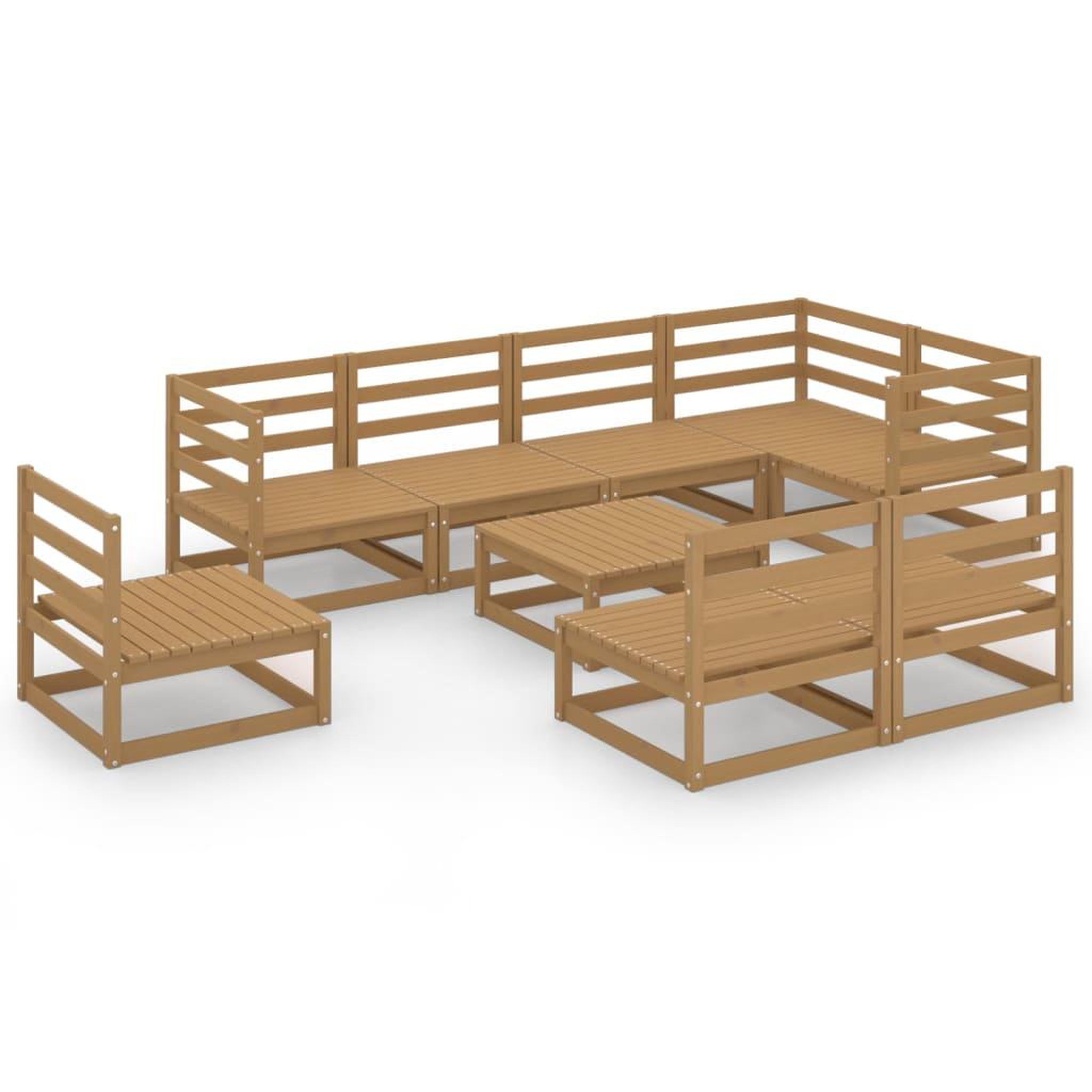 Voir la diapositive 2 : VIDAXL Salon de jardin 9 pcs marron miel bois de pin massif