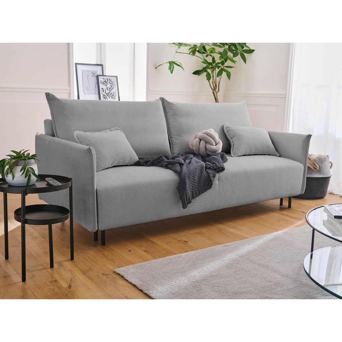 LISA DESIGN Valentina - canapé 3 places convertible - avec coffre - en velours côtelé - style contemporain