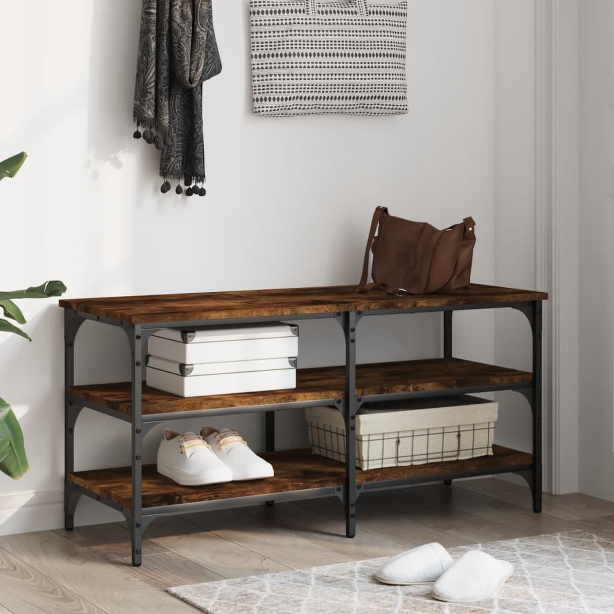 Voir la diapositive 3 : VIDAXL Banc a chaussures chene fume 100x38,5x49 cm bois d'ingenierie