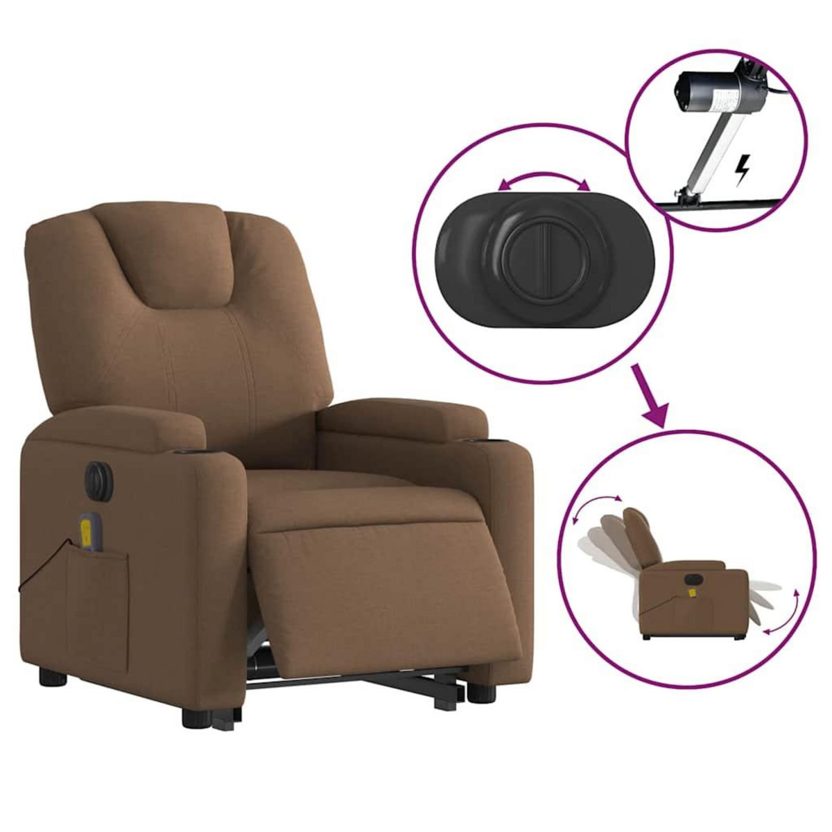 VIDAXL Fauteuil inclinable de massage electrique Marron Tissu