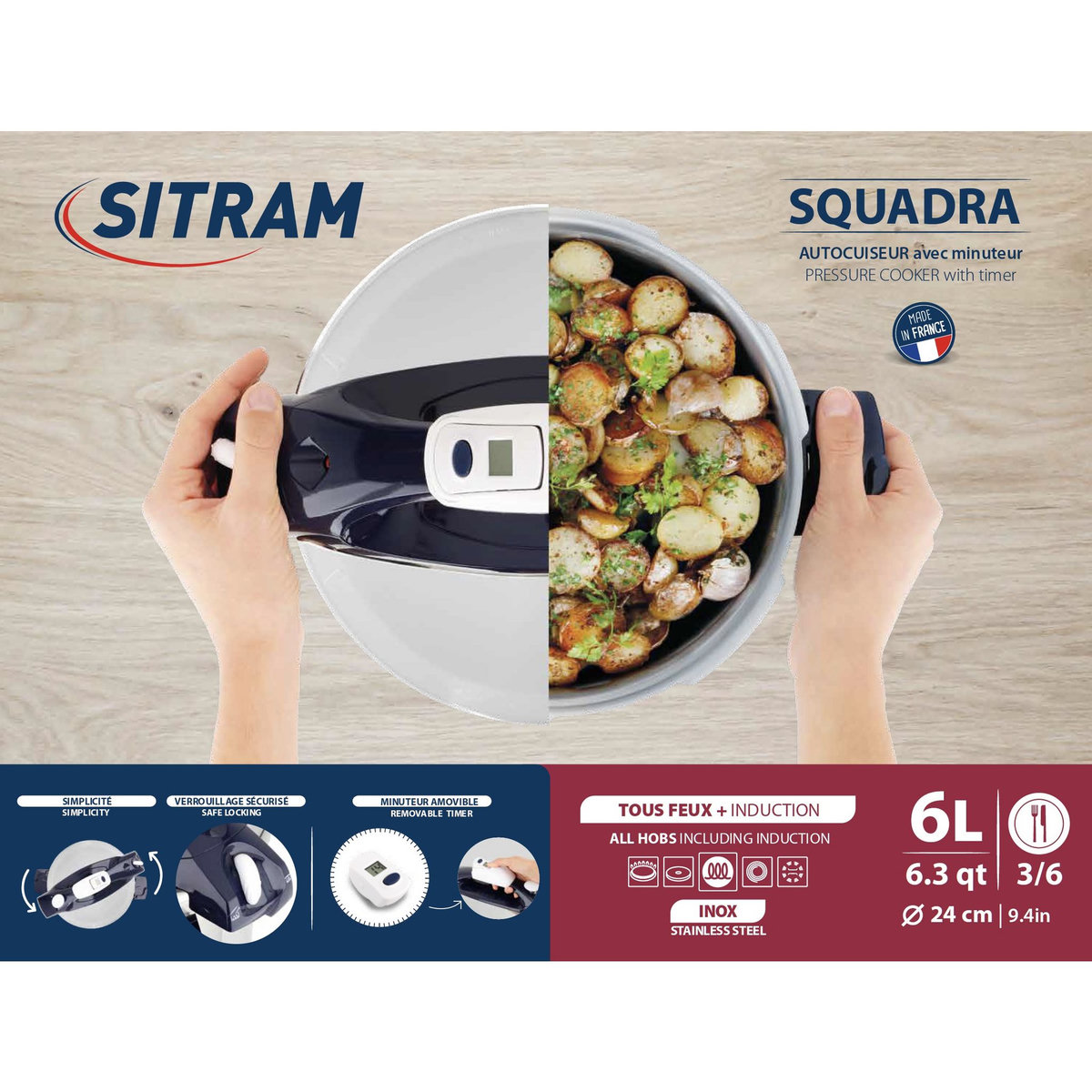 SITRAM Autocuiseur 6L en inox avec panier vapeur