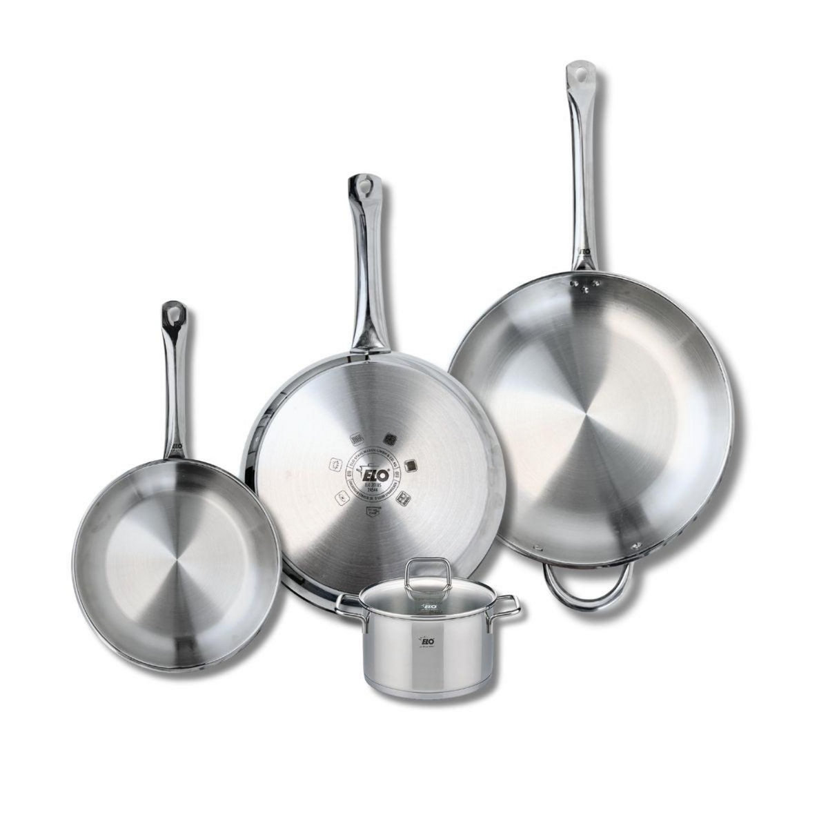 ELO Ensemble de 3 Poêles de cuisson 24, 28 et 32 cm et 1 faitout 14 cm Elo Profi Citrin