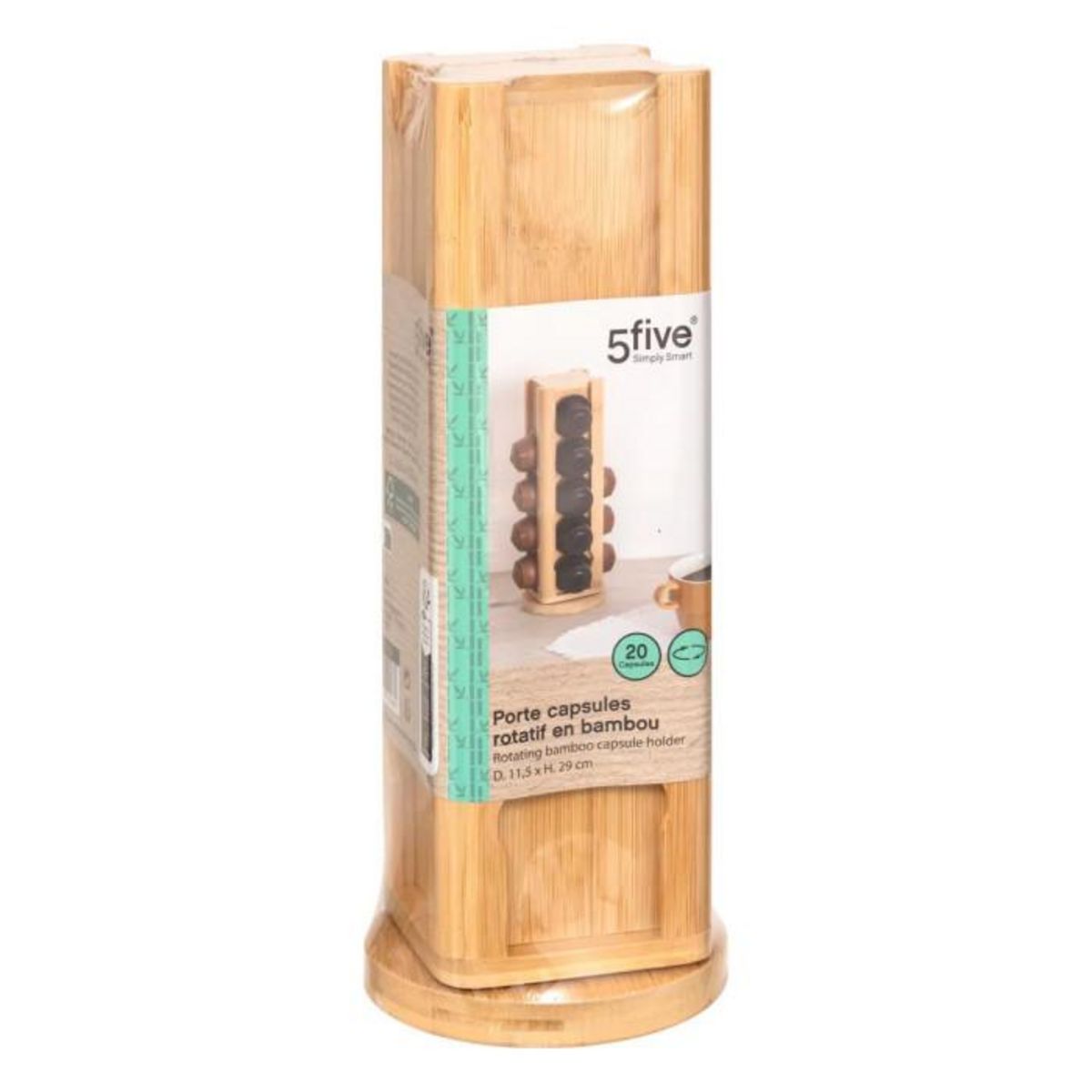 FIVE Porte-Capsules Rotatif en Bambou  20 Capsules  29cm Naturel