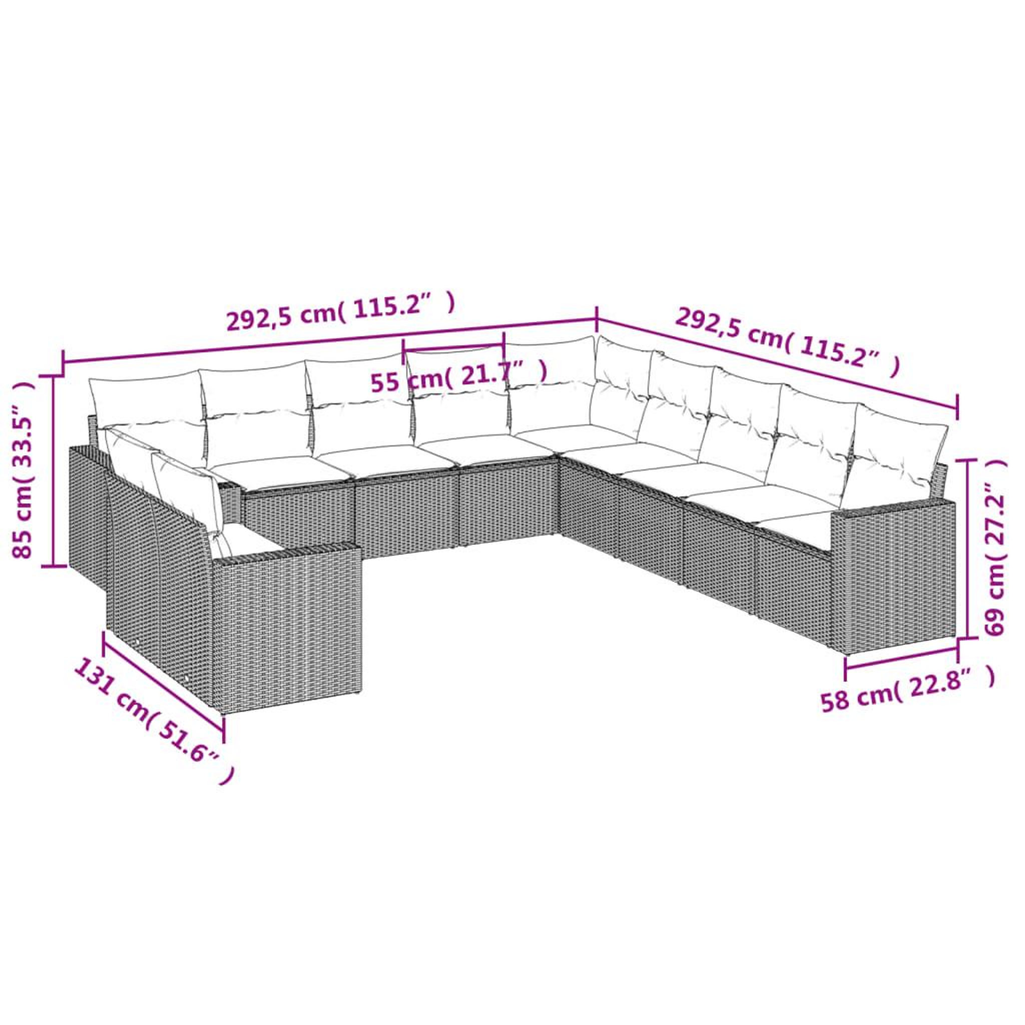 Voir la diapositive 3 : VIDAXL Salon de jardin 11 pcs avec coussins beige resine tressee