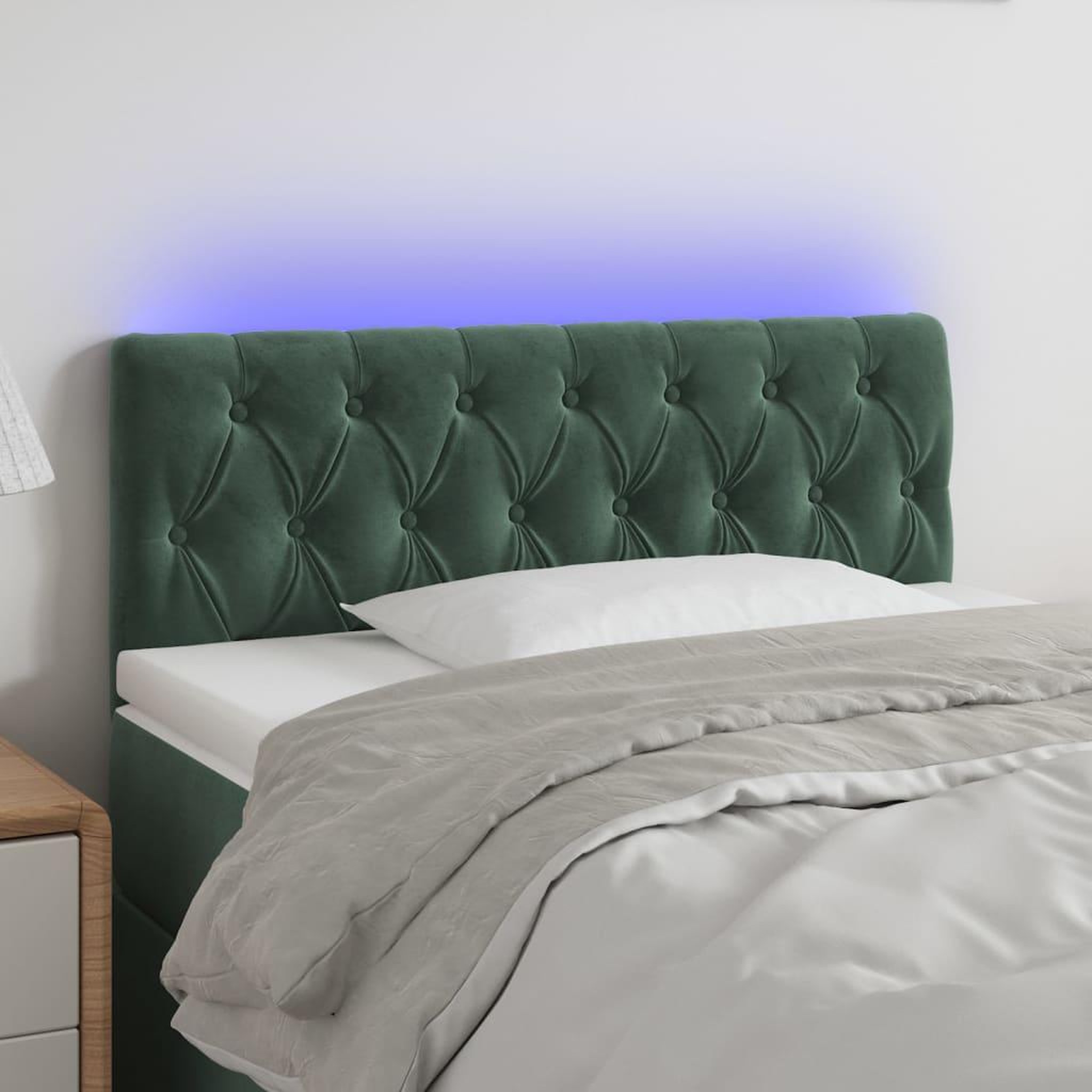 Voir la diapositive 1 : VIDAXL Tete de lit a LED Vert fonce 100x7x78/88 cm Velours