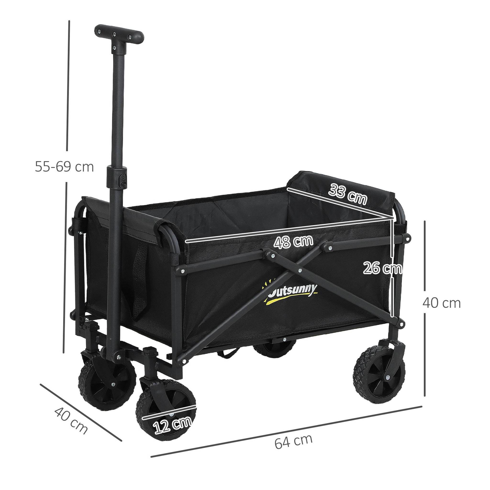 Voir la diapositive 3 : OUTSUNNY Chariot de jardin pliable 60 kg max. Poignée télescopique réglable métal oxford noir
