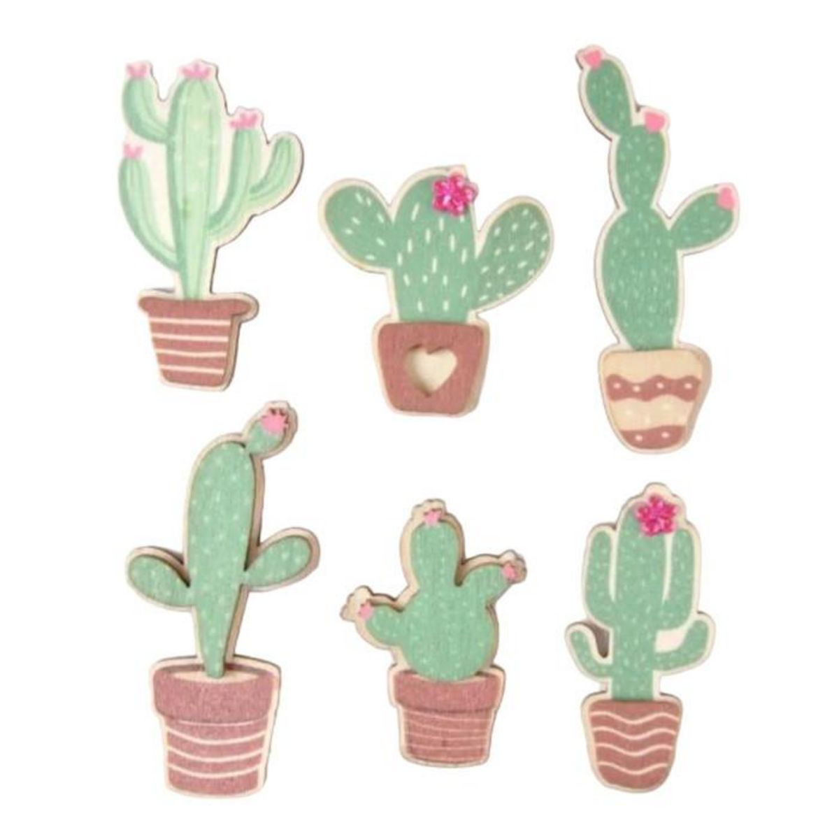 Paris Prix Lot de 6 Stickers en Bois  Cactus  5cm Vert