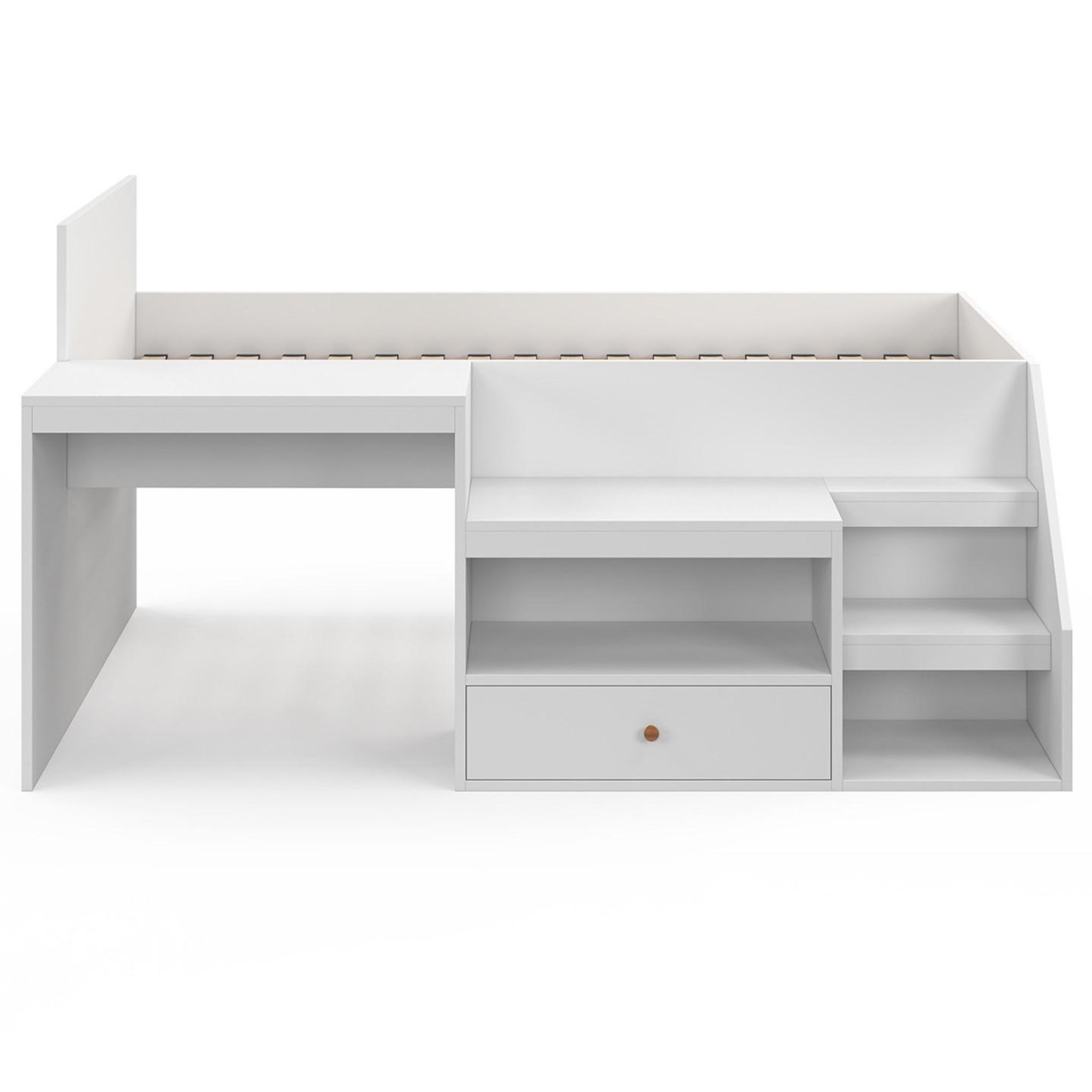 Voir la diapositive 3 : ID MARKET Lit combiné avec sommier, bureau et rangement leopold 90 x 190 cm blanc