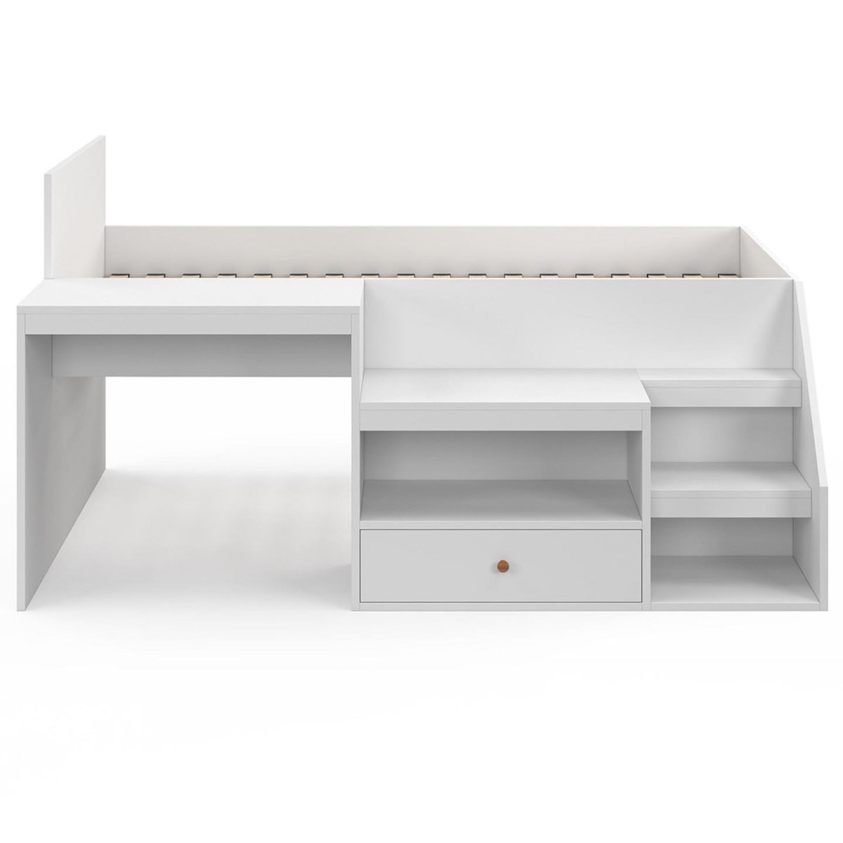 ID MARKET Lit combiné avec sommier, bureau et rangement LEOPOLD 90 x 190 cm blanc