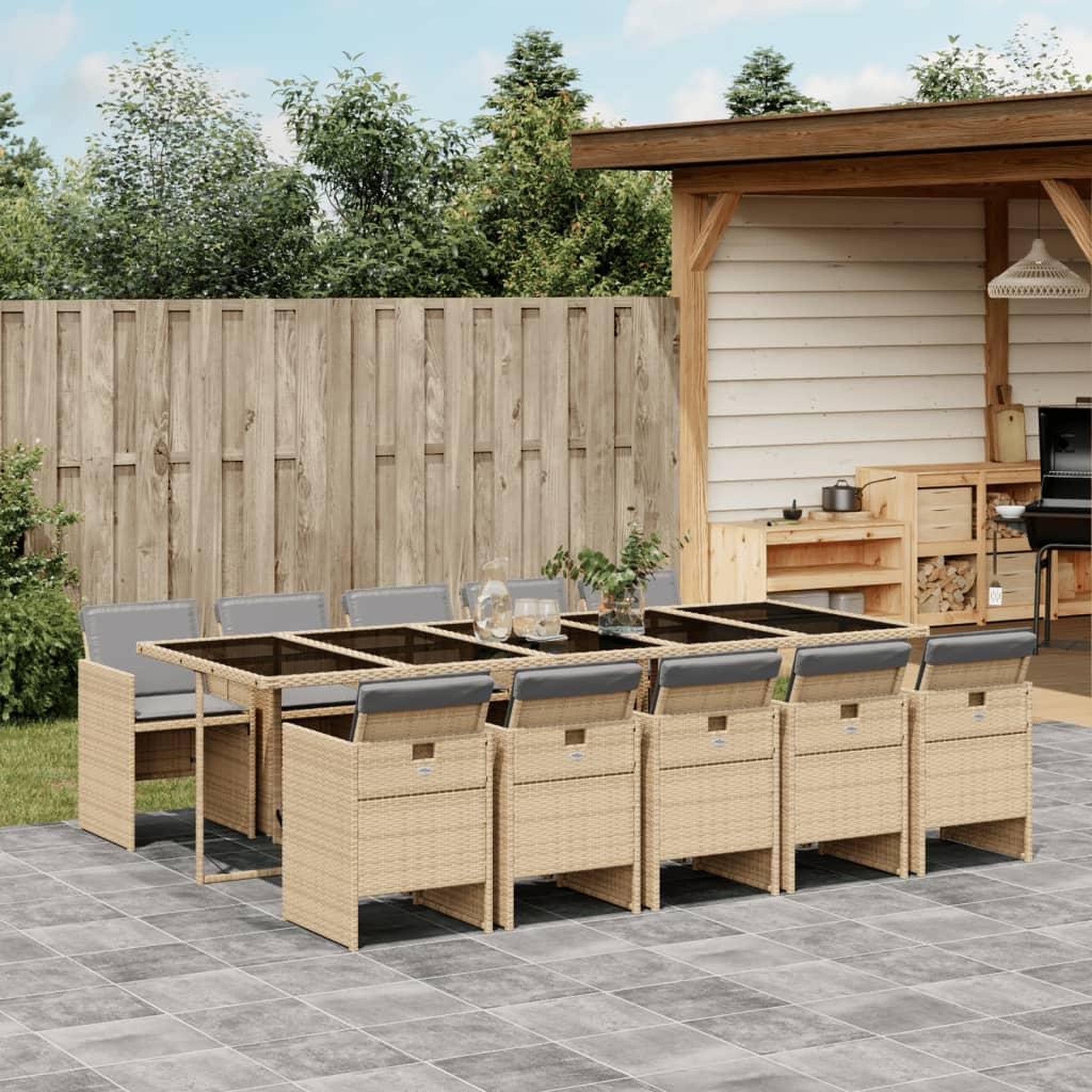 Voir la diapositive 1 : VIDAXL Ensemble a manger de jardin et coussins 11 pcs melange beige