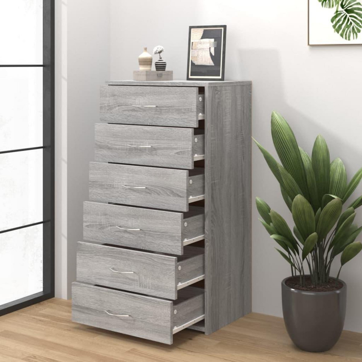 VIDAXL Buffet avec 6 tiroirs Sonoma gris 50x34x96 cm Bois d'ingenierie