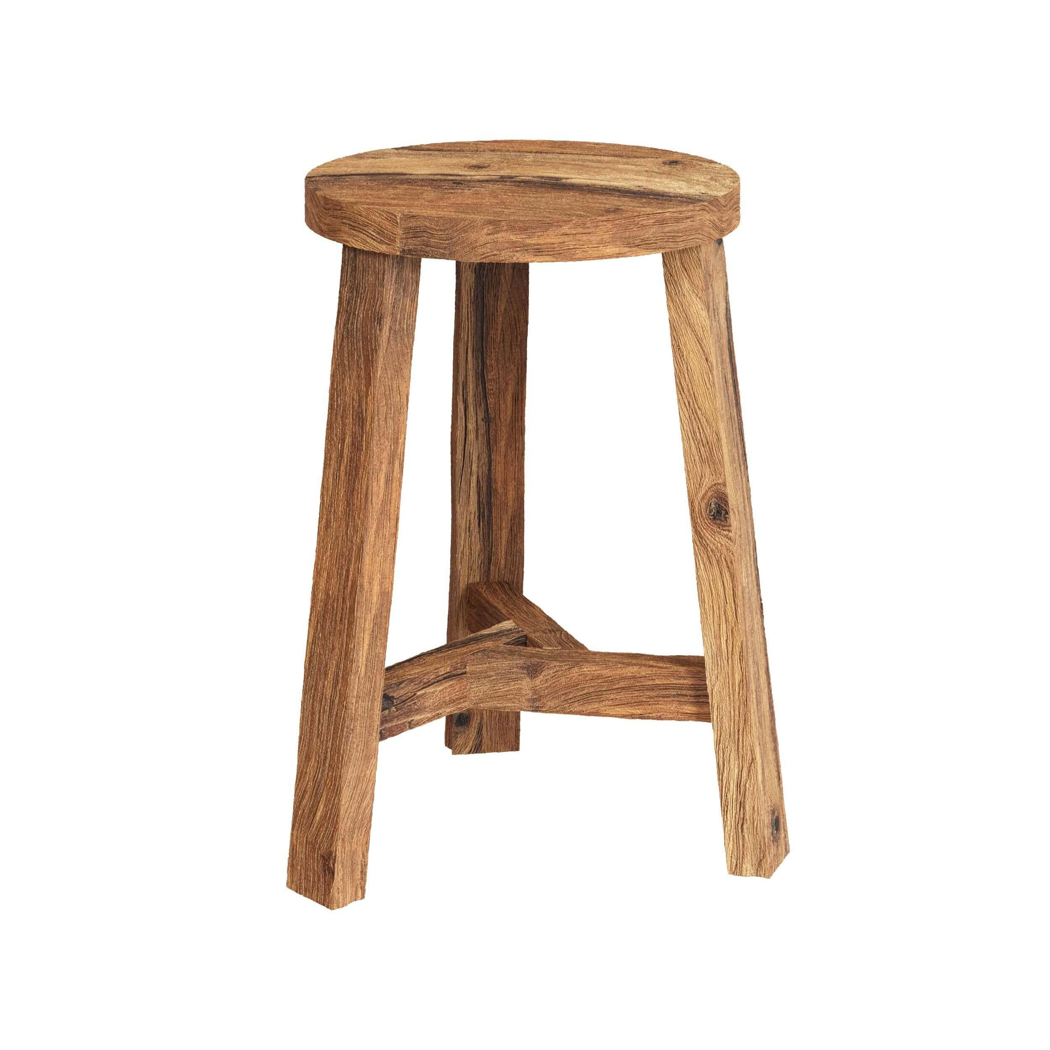MAISON PAVANE Tabouret rond en bois de teck recyclé H45 cm-Léa