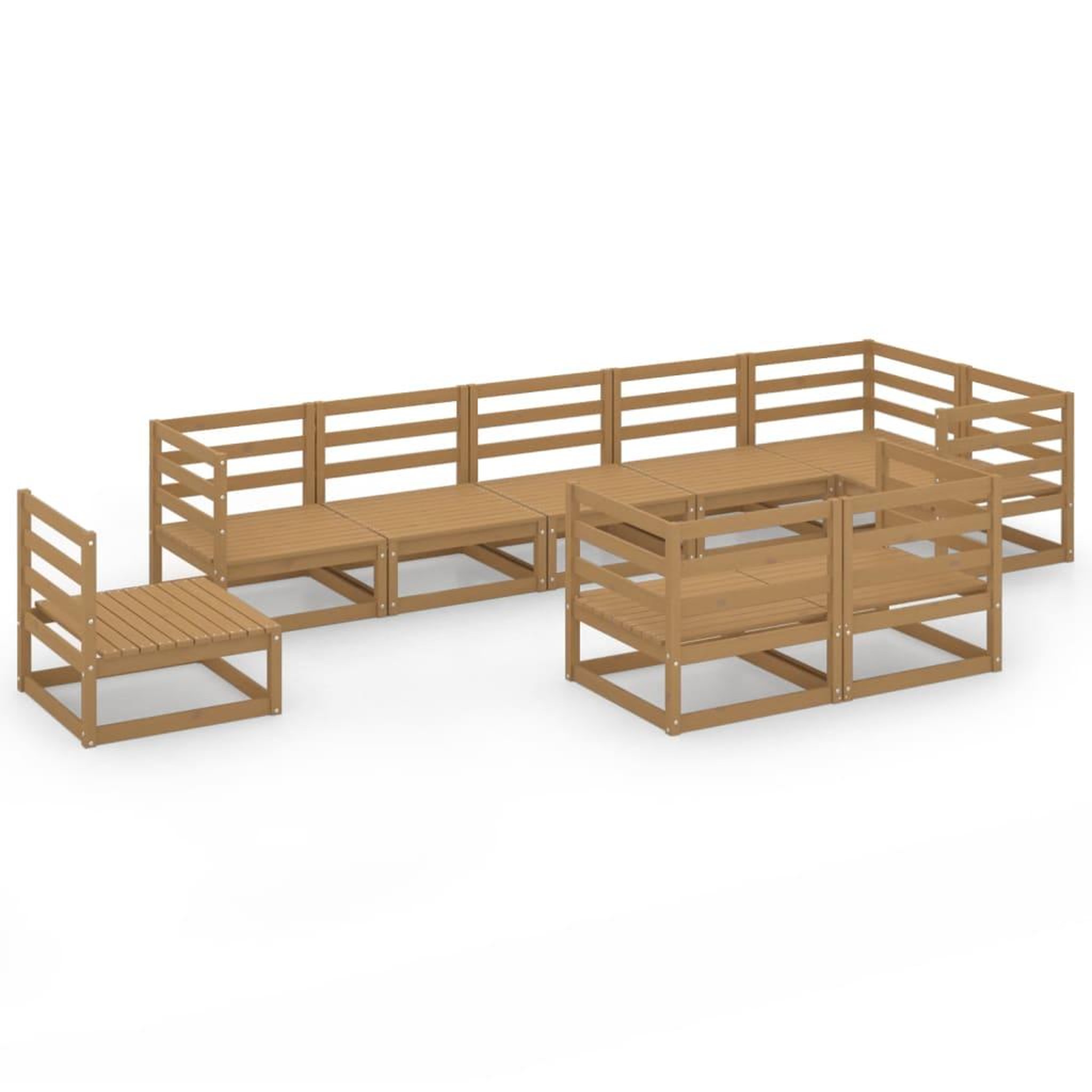 Voir la diapositive 2 : VIDAXL Salon de jardin 9 pcs marron miel bois de pin massif