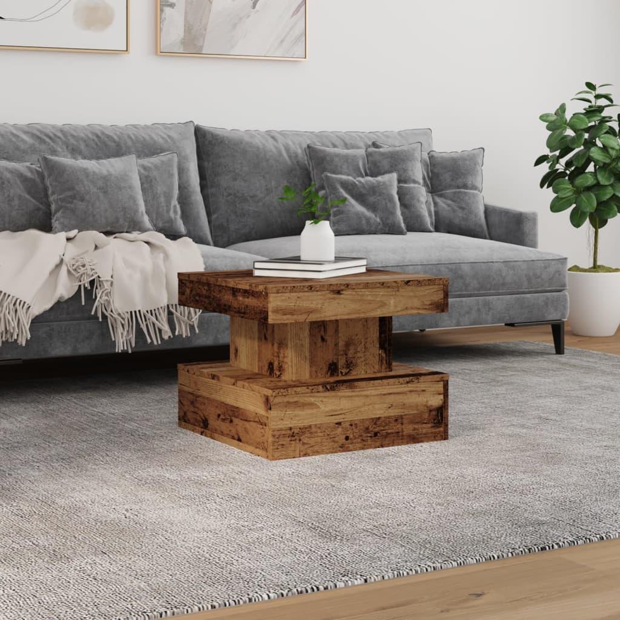 Voir la diapositive 4 : VIDAXL Table basse avec lumieres LED vieux bois 50x50x40 cm