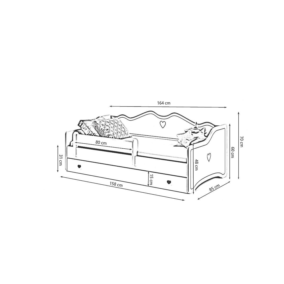 KOBI Lit enfant Emma + tiroir de rangement 160x80cm avec matelas