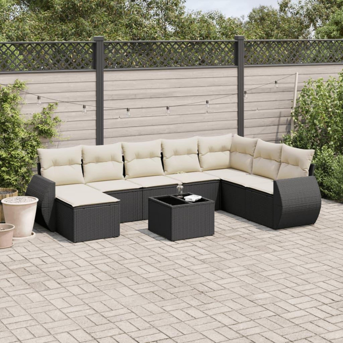 VIDAXL Salon de jardin 9 pcs avec coussins noir resine tressee