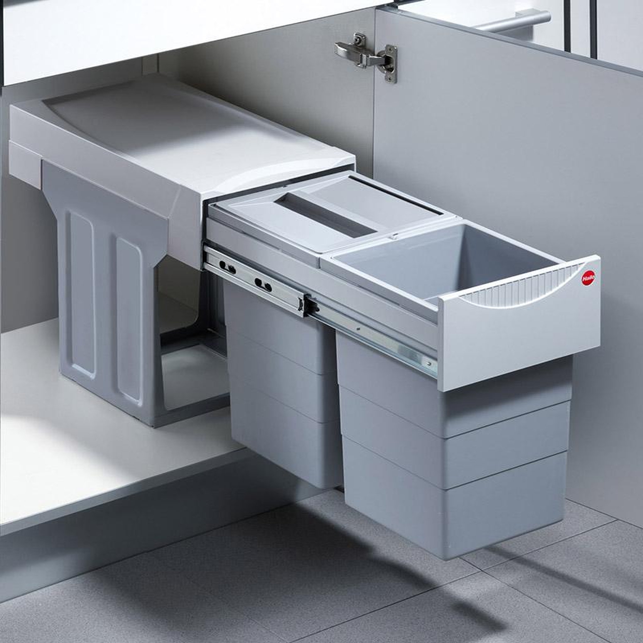 Voir la diapositive 2 : HAILO Poubelle de cuisine tri sélectif 2 bacs encastrable 30l (15+15) hailo tandem