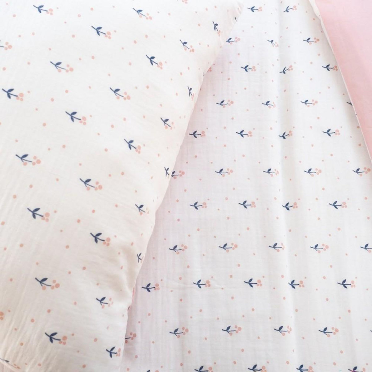 COTE DECO Housse de couette 140x200 + 1 taie LIBERTY en gaze de coton