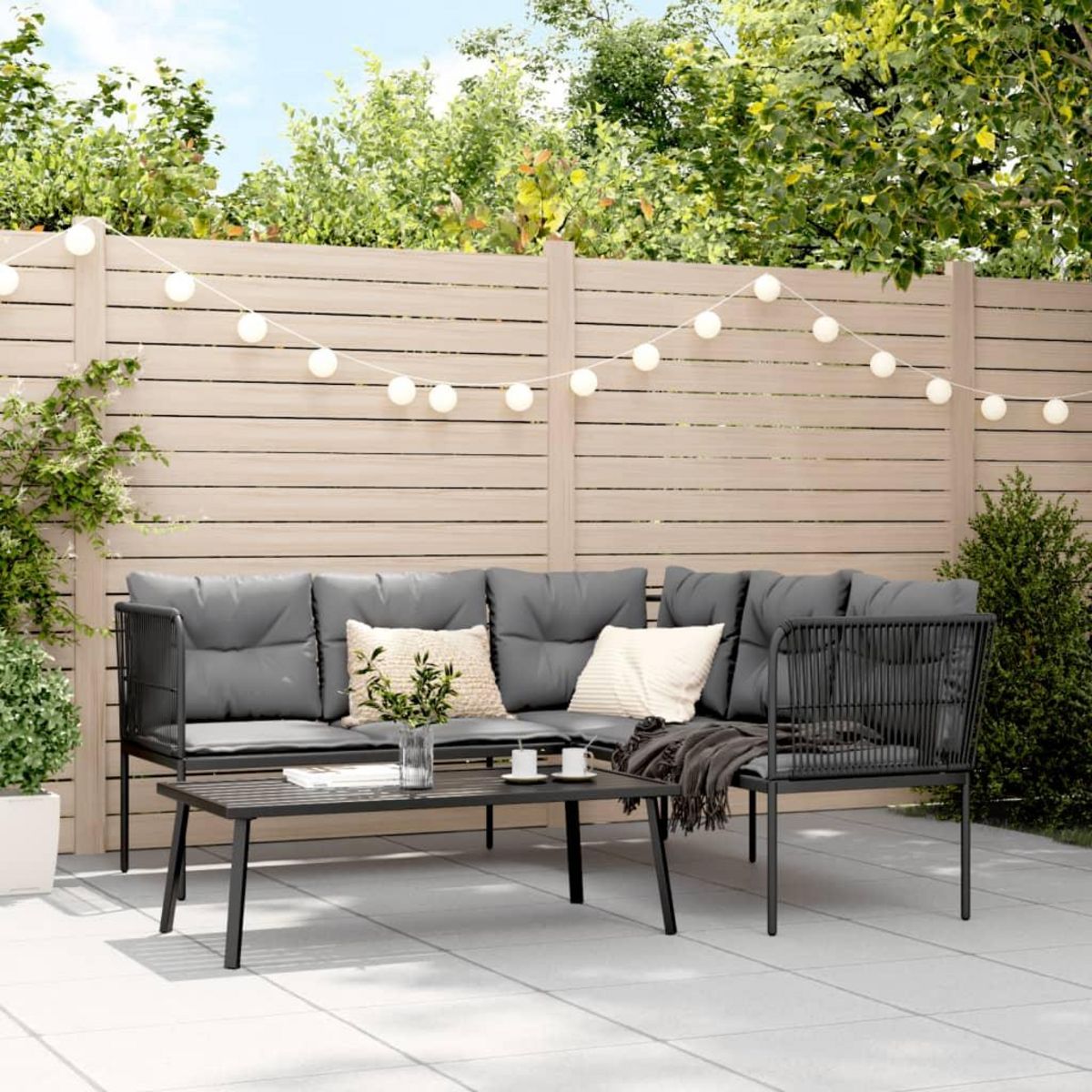 VIDAXL Ensemble de canapes de jardin et coussins noir acier textilene
