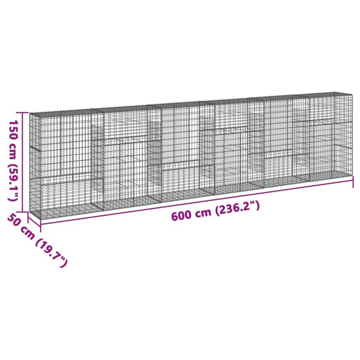 VIDAXL Panier gabion avec couvercle 600x50x150 cm fer galvanise