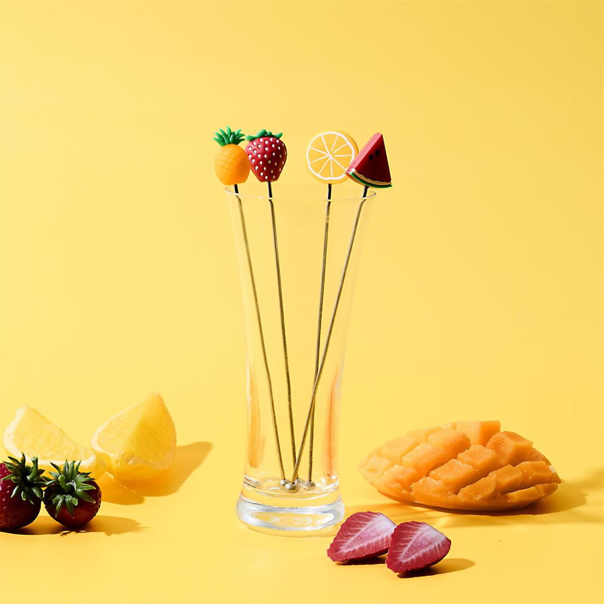 Voir la diapositive 3 : COOK CONCEPT Lot de 4 agitateurs à cocktail  fruits  18cm multicolore
