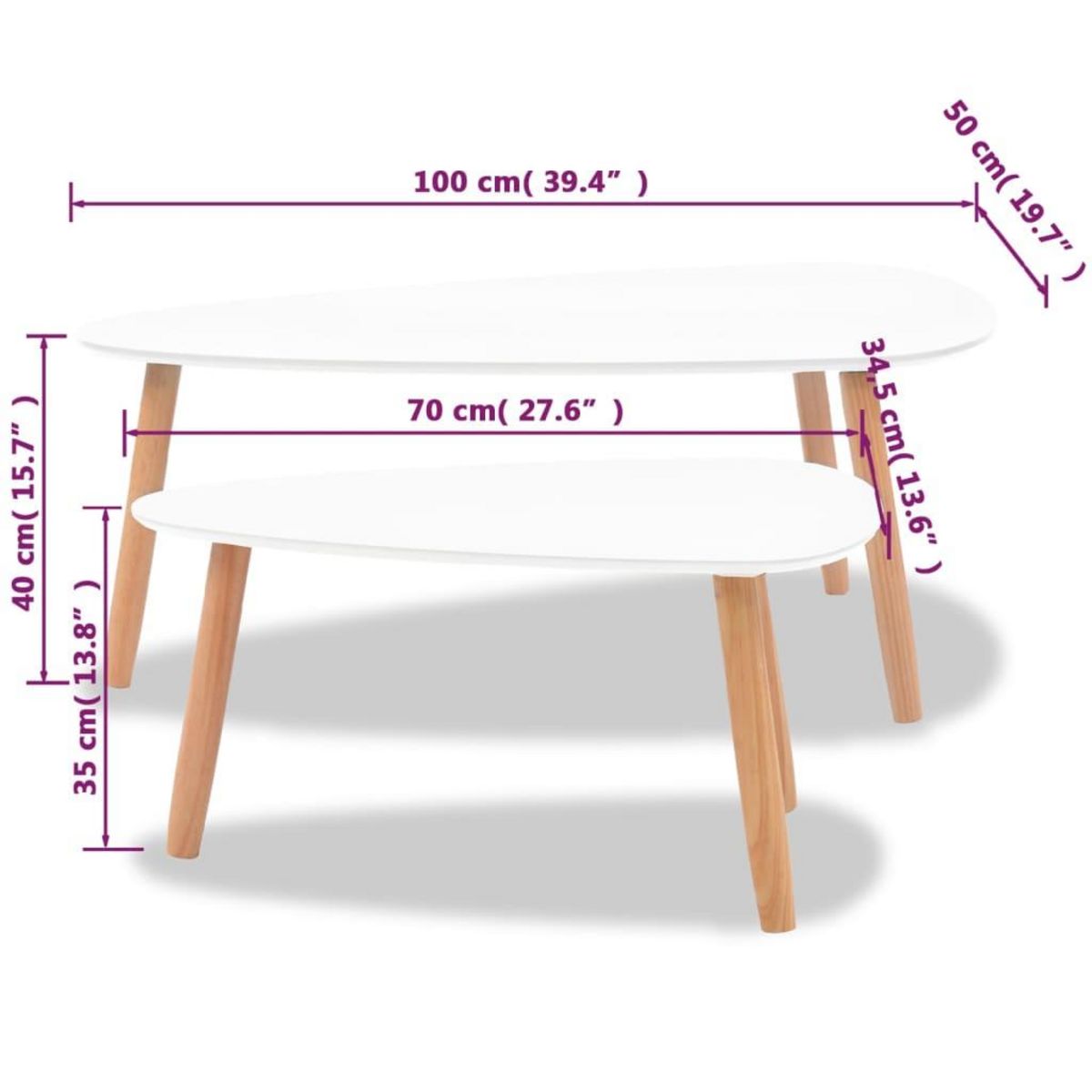 VIDAXL Ensemble de tables basses 2 pcs Bois de pin massif Blanc