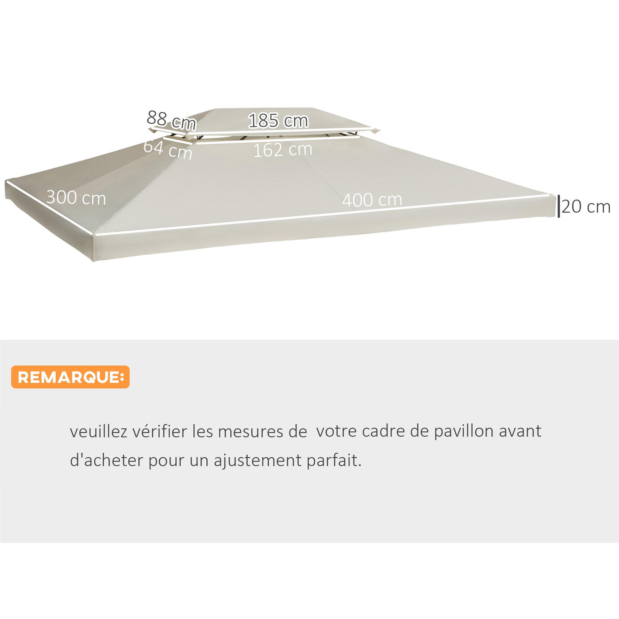 Voir la diapositive 3 : HOMCOM Toile de toit de rechange pour pavillon tonnelle tente 3x4m crème