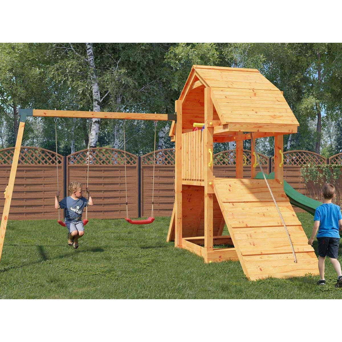 Fungoo Aire de jeux Buffalo avec balançoire double - Fungoo