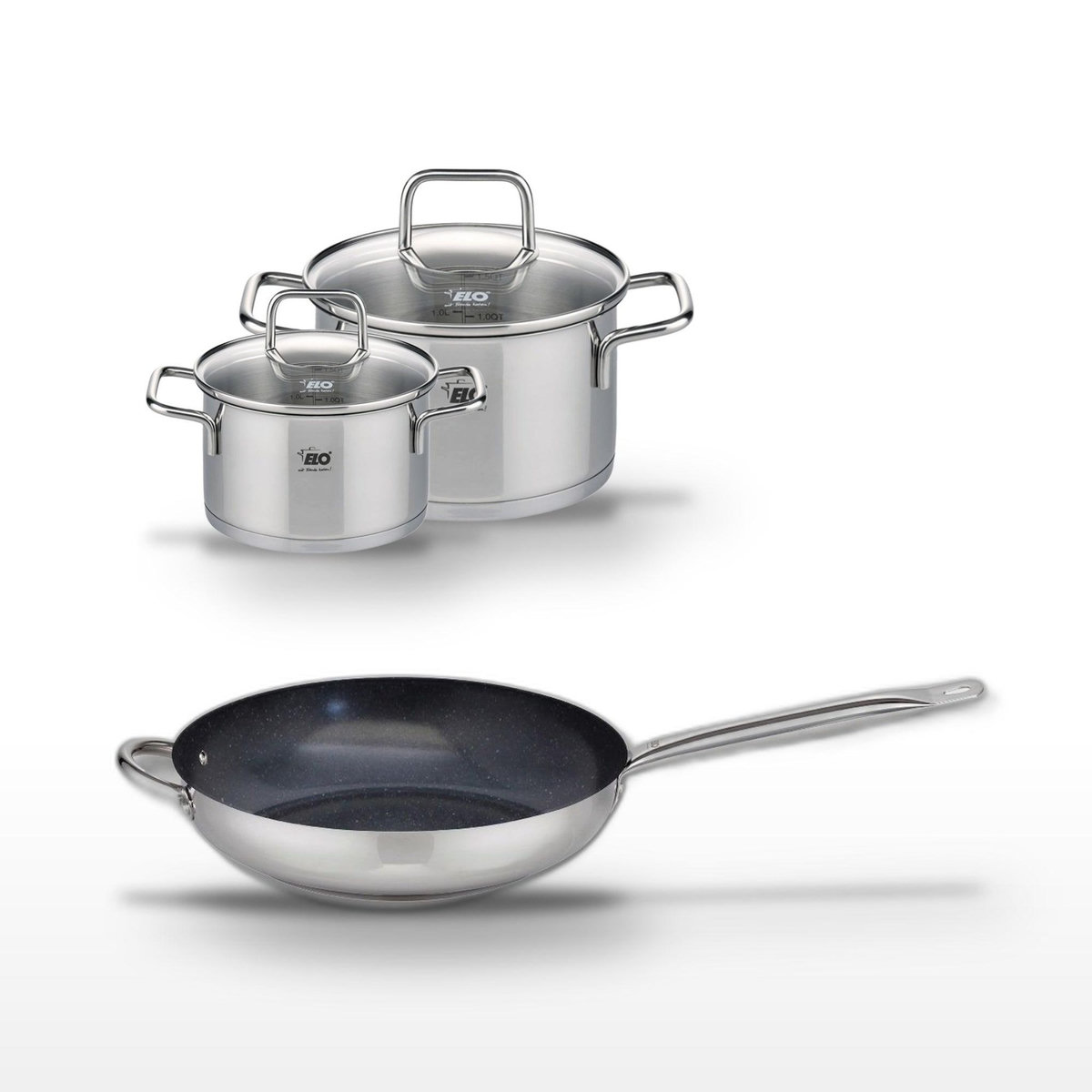 ELO Lot Poêle 32 cm & 2 Faitouts 12/16 cm Elo Profi Therm Platinum