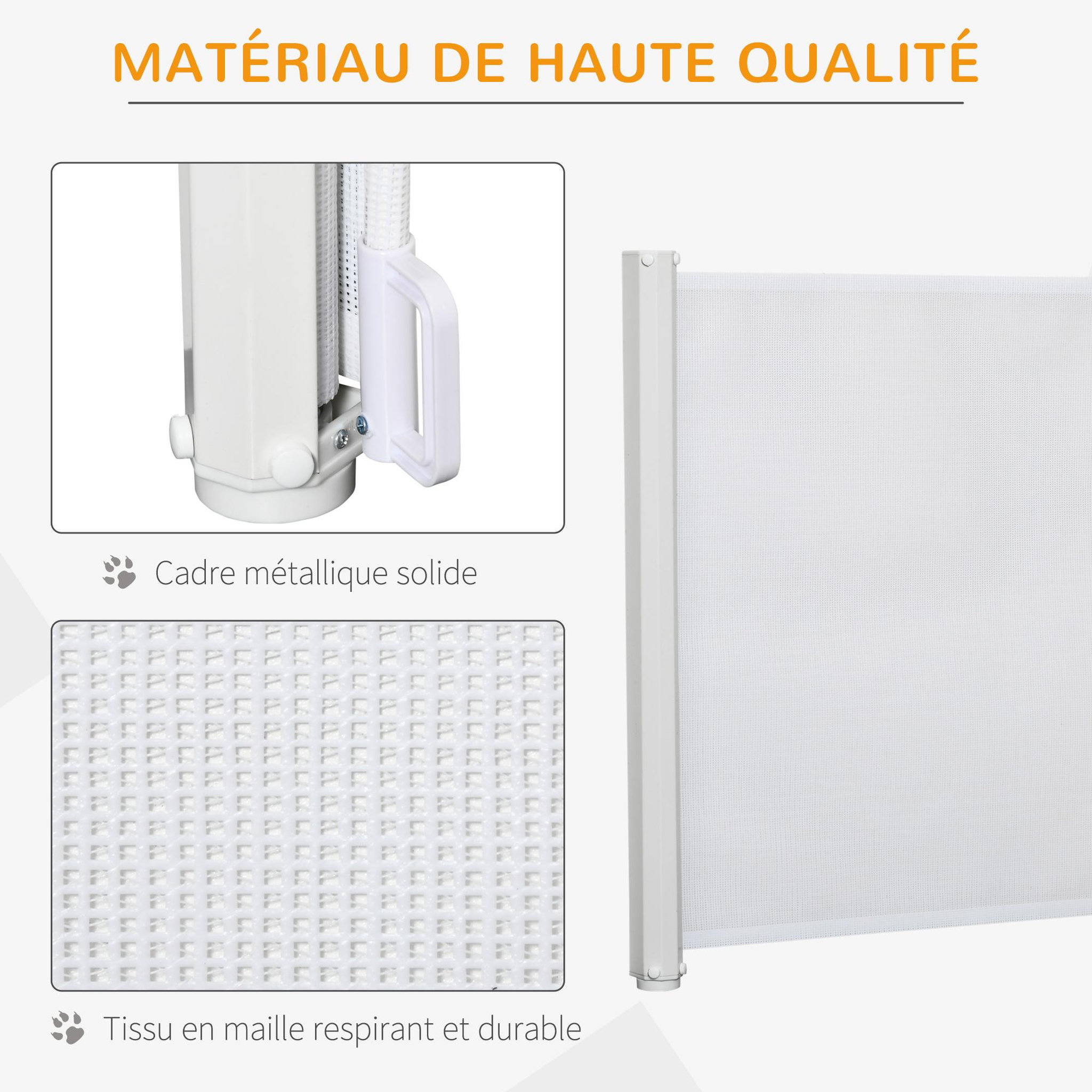 Voir la diapositive 5 : PAWHUT Barrière de sécurité barrière animaux rétractable automatique 1,15l x 0,83h m teslin métal blanc