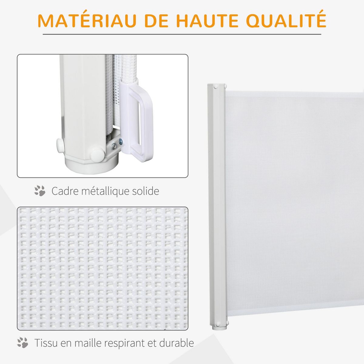 PAWHUT Barrière de sécurité barrière animaux rétractable automatique 1,15L x 0,83H m teslin métal blanc