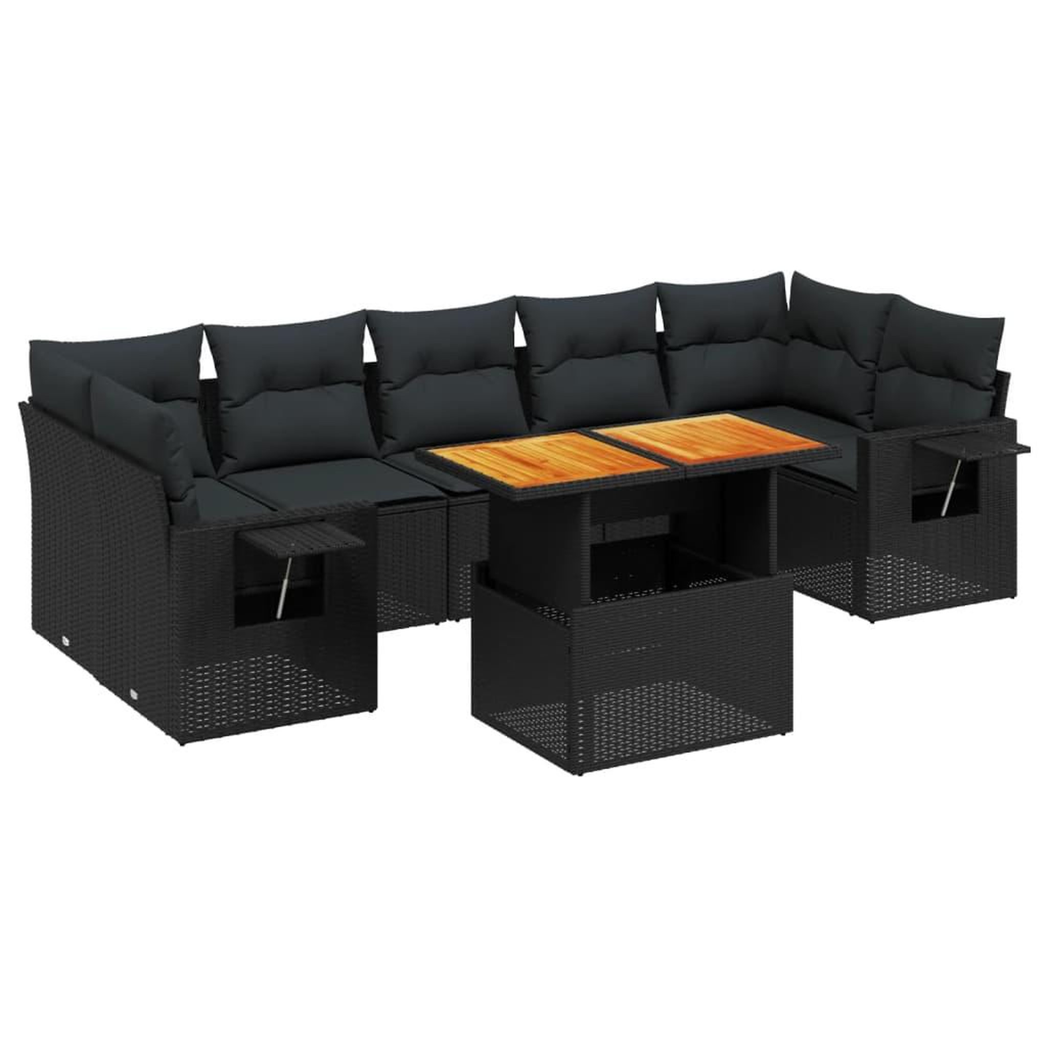 Voir la diapositive 2 : VIDAXL Salon de jardin 8 pcs avec coussins noir resine tressee