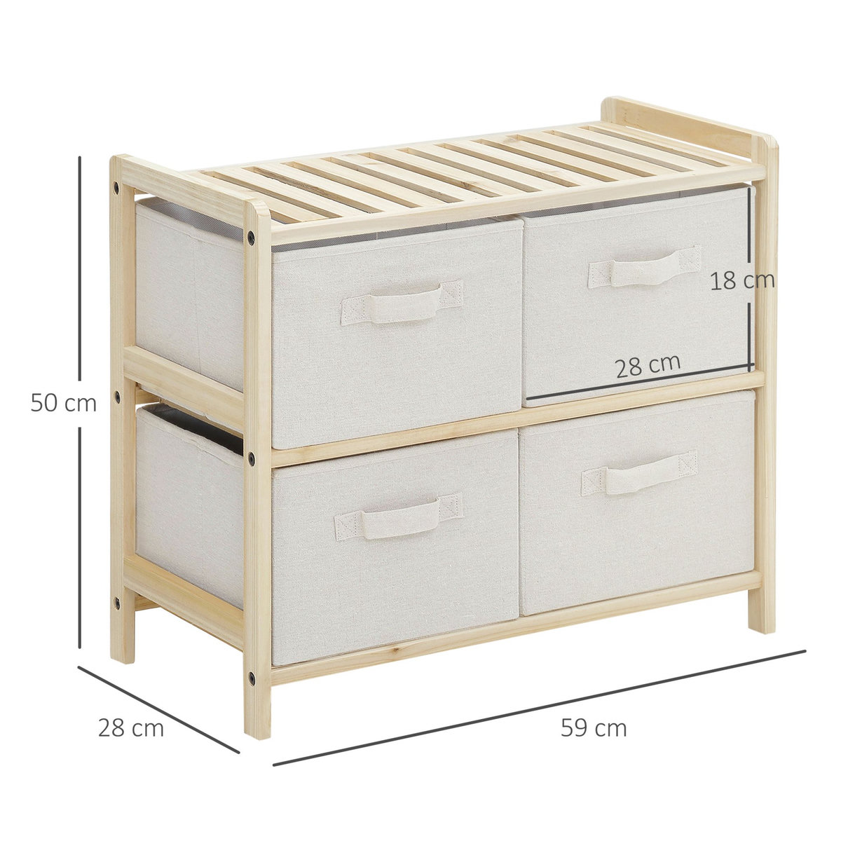 HOMCOM Commode 4 tiroirs tissu polyester beige dim. 59L x 28l x 50H cm bois sapin