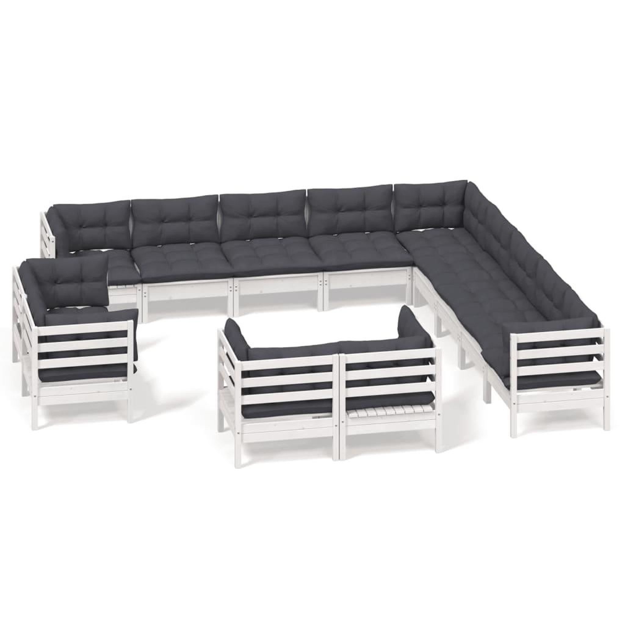 Voir la diapositive 2 : VIDAXL Salon de jardin 13 pcs avec coussins blanc bois de pin solide