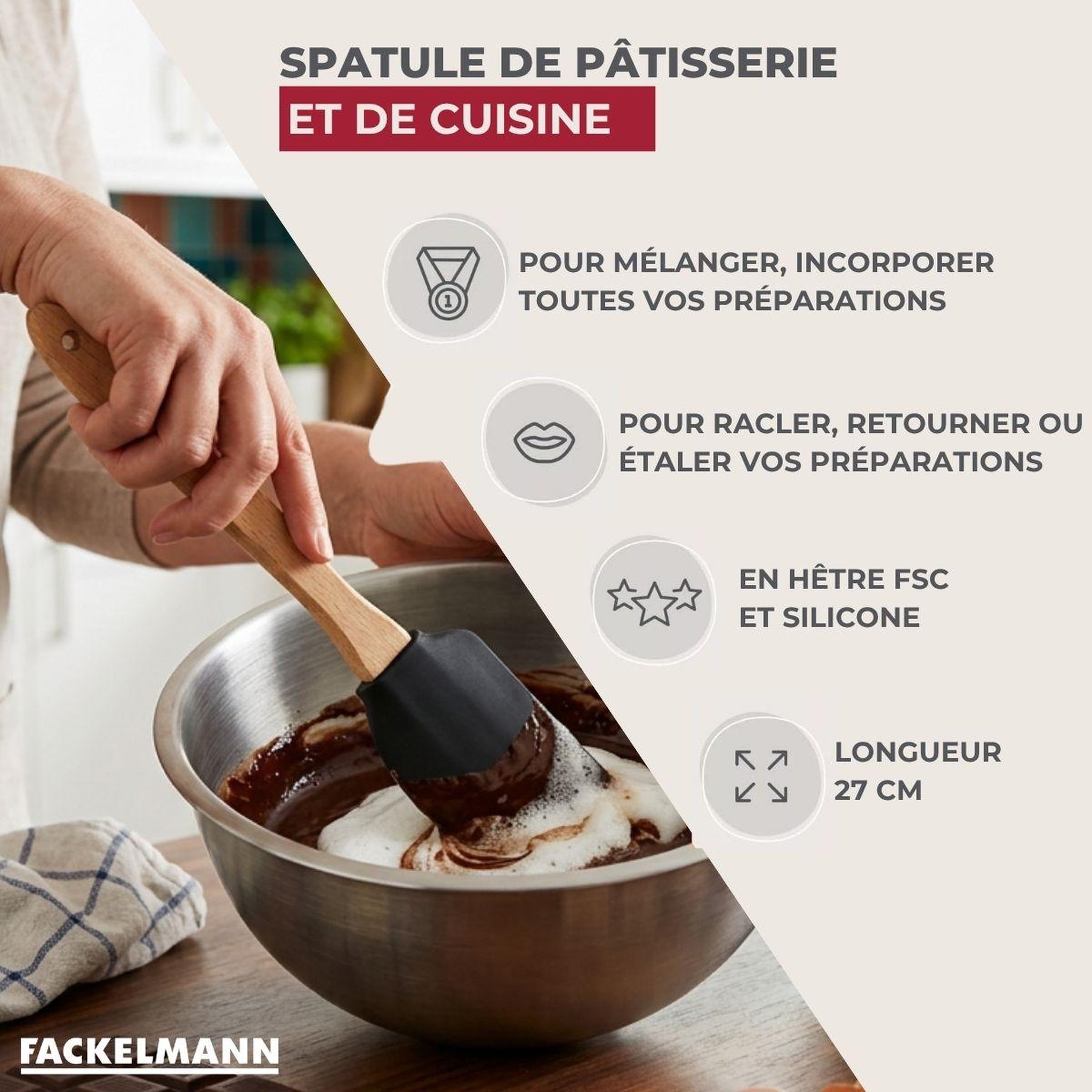 Voir la diapositive 3 : Fackelmann Spatule à pâtisserie silicone 27 cm Fackelmann Acacia
