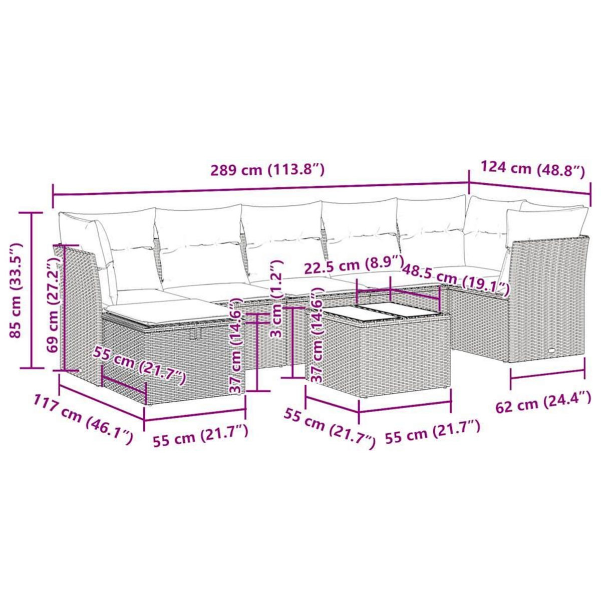 VIDAXL Salon de jardin 8 pcs avec coussins noir resine tressee