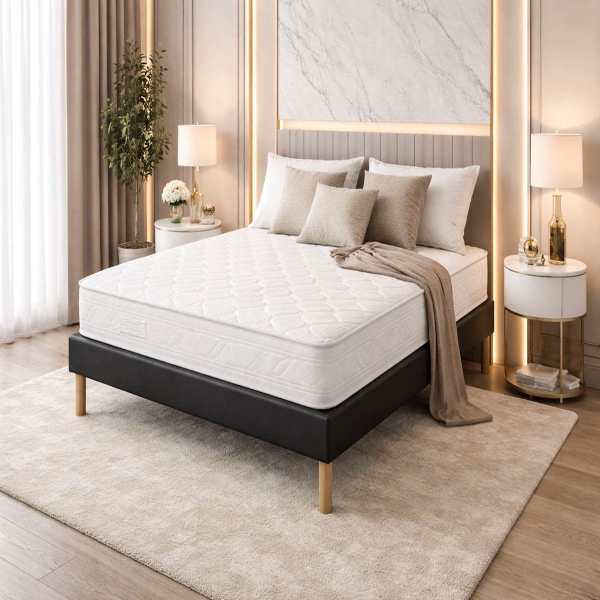 KING OF DREAMS Ensemble Sommier Tapissier et Matelas Mousse Polyuréthane