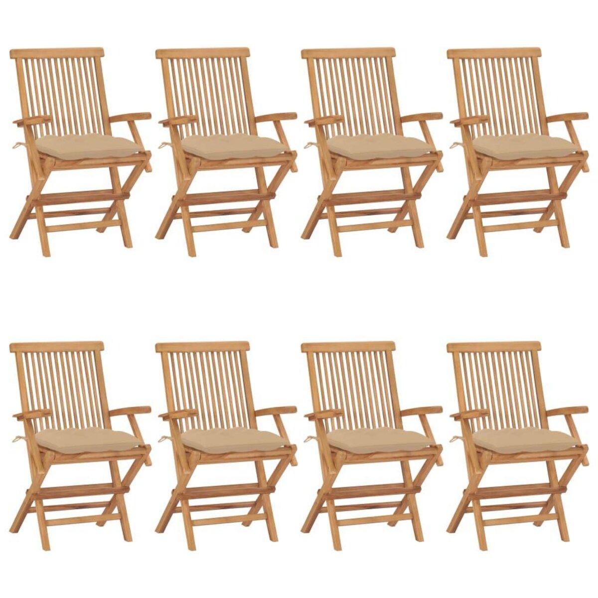 VIDAXL Chaises de jardin avec coussins beige 8 pcs Bois de teck massif